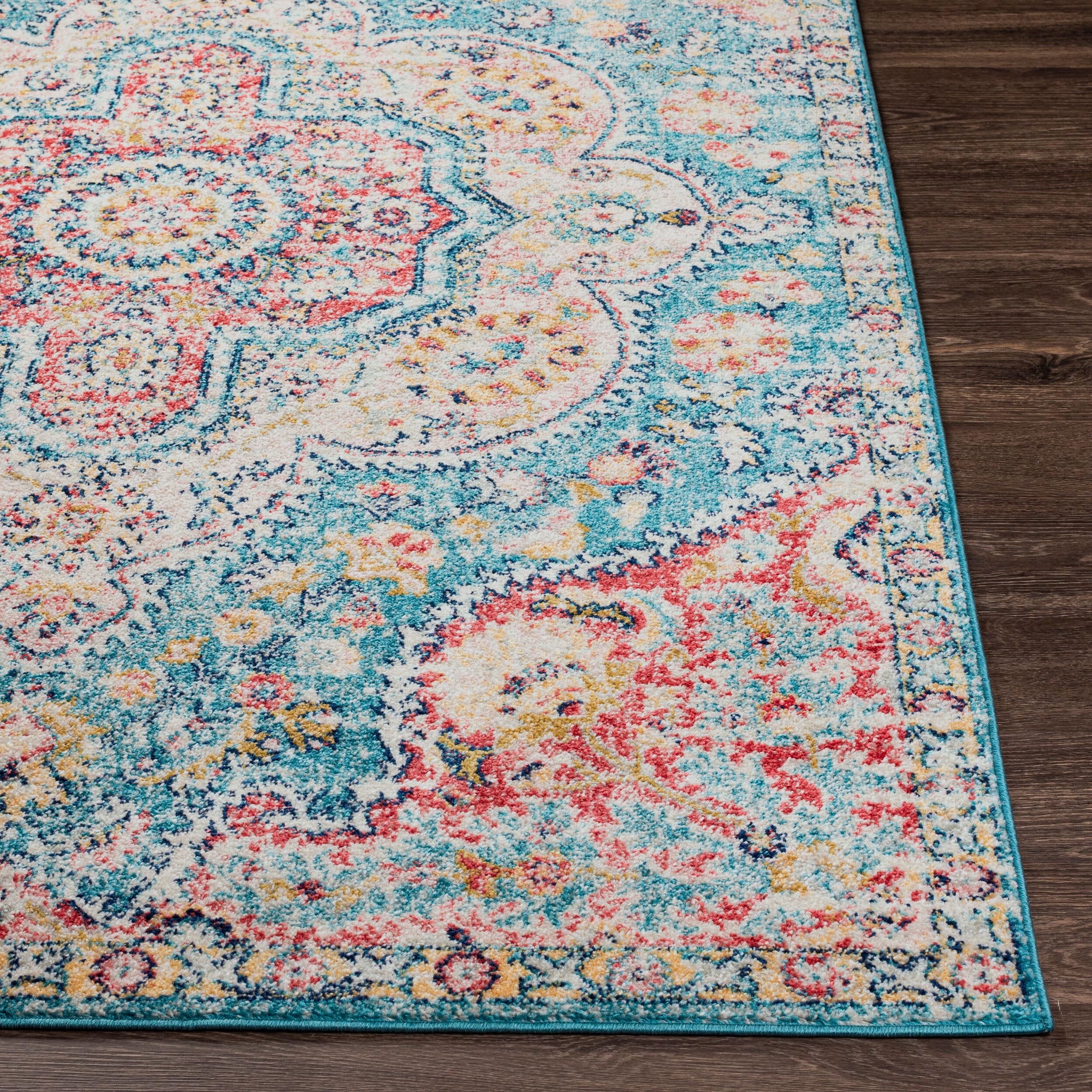 Livabliss Area Rugs - 2x3 Romaine Vintage Boho Navy Sky Blue Rose Area Rug for Living Room Bedroom - Floral Medallion Stain Resi