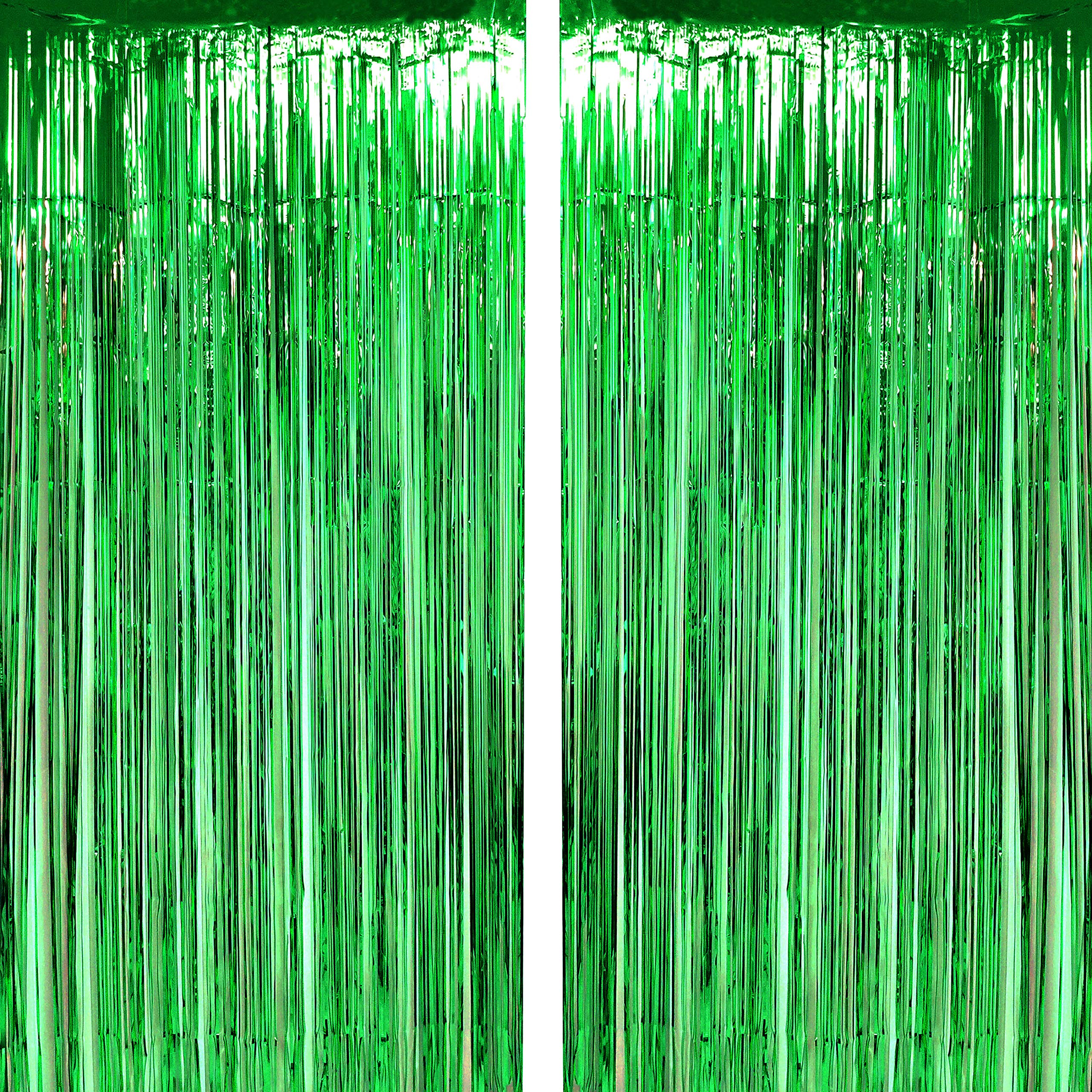 Green Tinsel Foil Fringe Curtains Tropical Jungle Safari Hawaiian Baby Shower Birthday Photo Backdrops Wedding Party Decor Photo