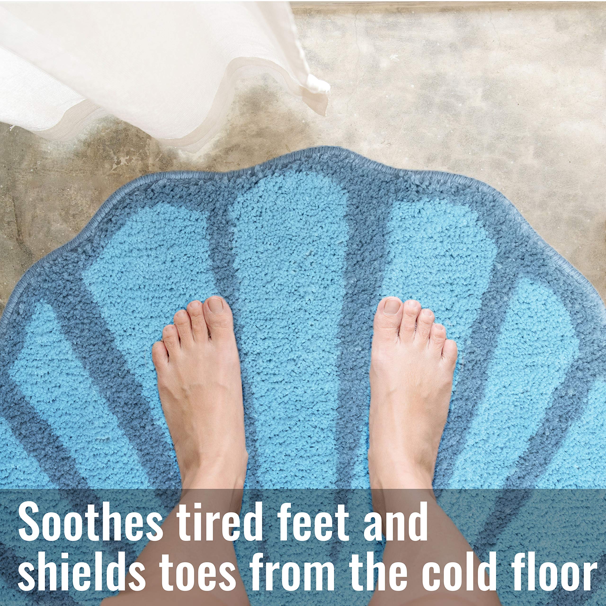 Unibath Seashell Bathroom Rugs And Mat Cute Beach Bath Mat For Cartoon Sea Bathroom Decor Aqua Blue Bath Rugs Plush Non-Slip Foo