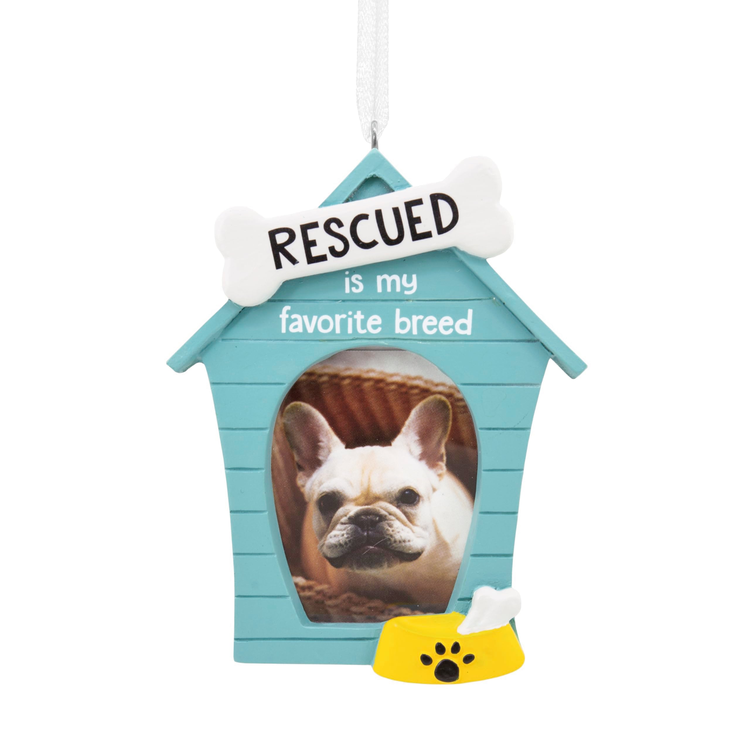 Hallmark Rescued is My Favorite Breed Blue Doghouse Photo Frame Christmas Ornament