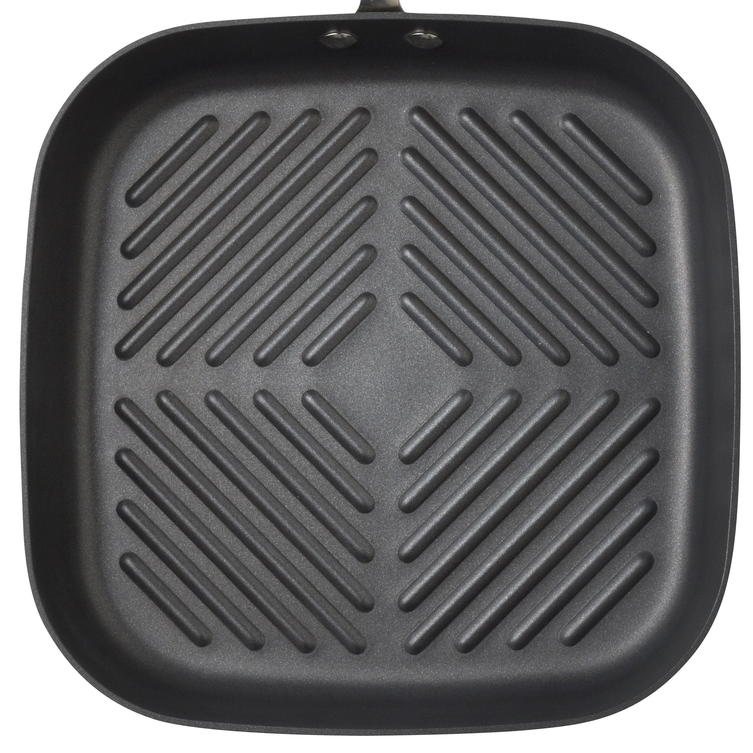 Rachael Ray Cucina Hard Anodized Nonstick Grill/Deep Square Griddle Pan, 11 Inch, Gray With Red Handles