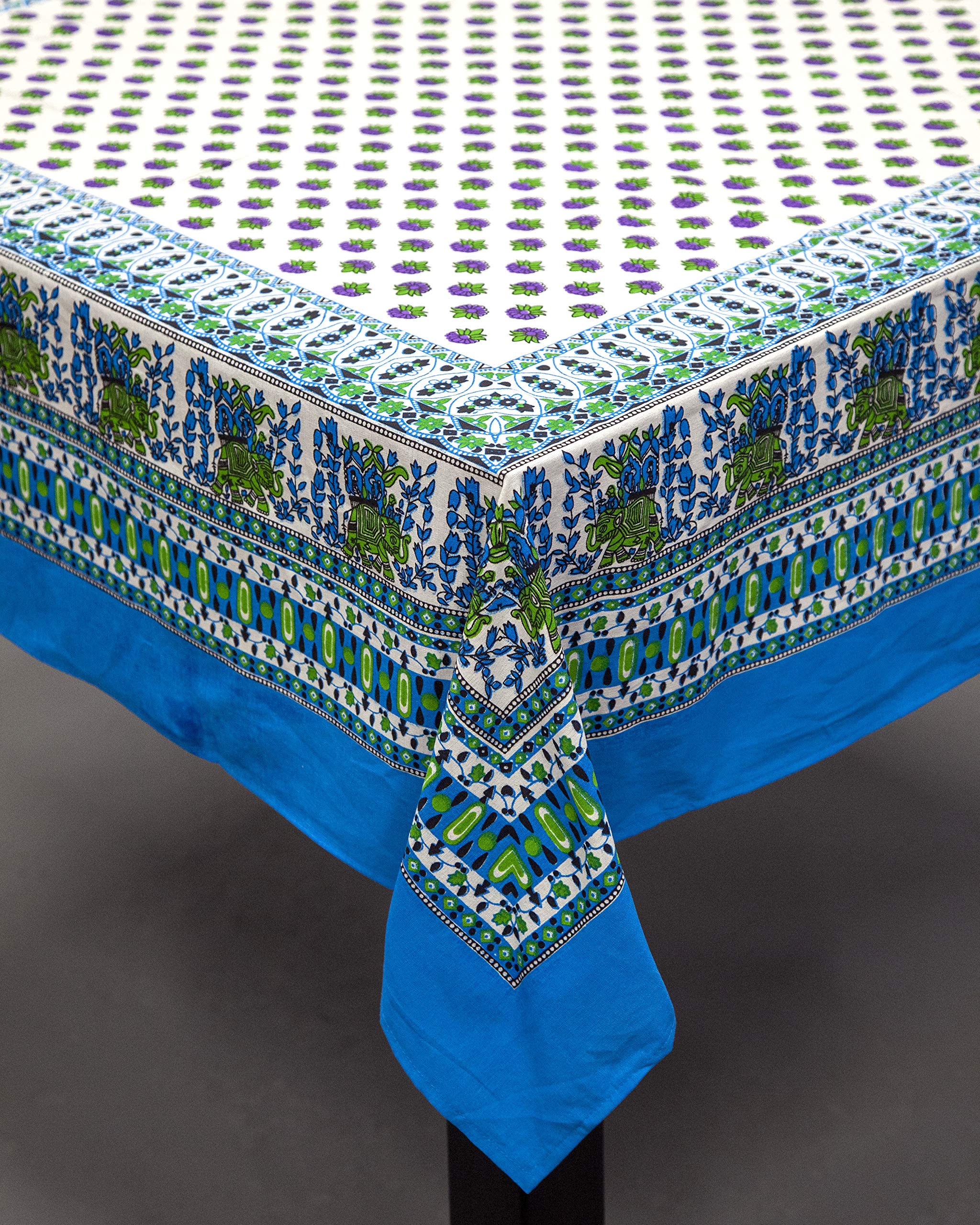 Indian Print Square Cotton Tablecloth 60 x 60 Cerulean Blue