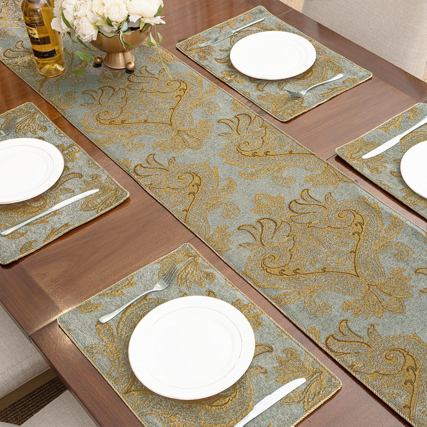 Loom And Mill Luxury Chenille Placemats, Set Of 4 Modern Damask Jacquard Table Place Mats For Dining Table Kitchen Holiday Banqu