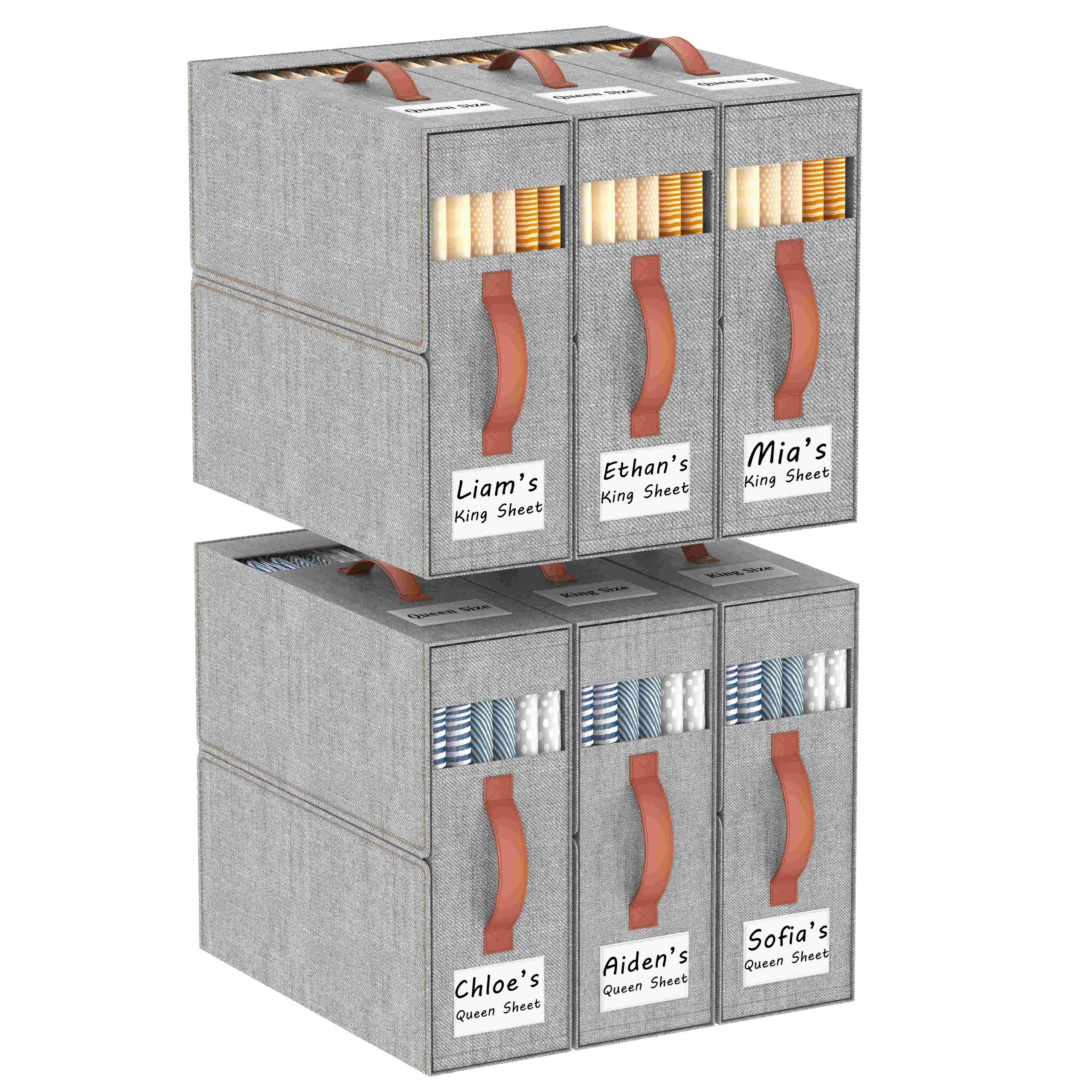 Joymeezo 6 Pack Grey Bed Sheet Organizer with Band, Sheets Set Folder(Queen & King) with 2 Windows & 2 Handles, Foldable Linen S