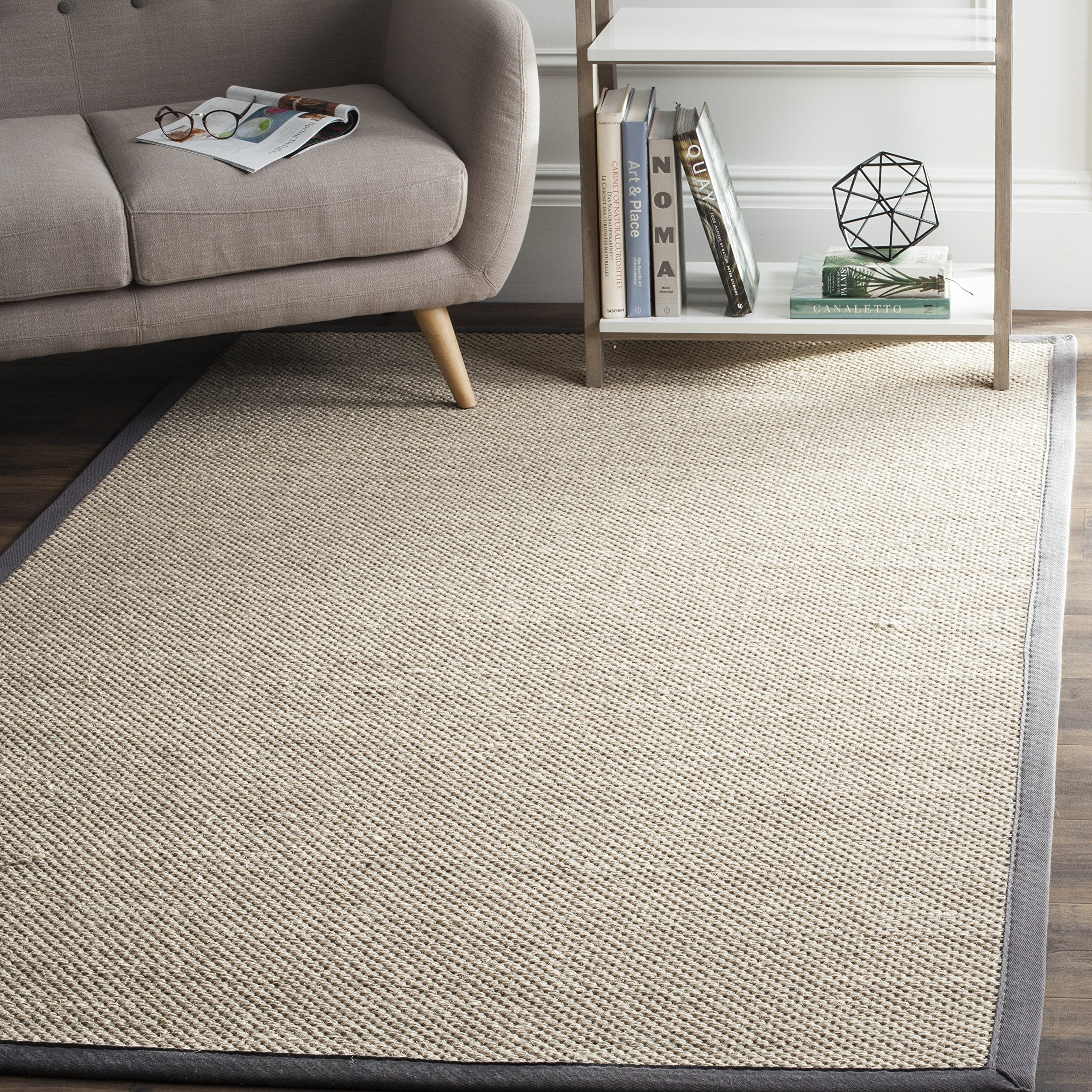 SAFAVIEH Natural Fiber Collection Area Rug - 5 x 8, Marble & Dark Grey, Border Sisal Design, Easy Care, Ideal for High Traffic