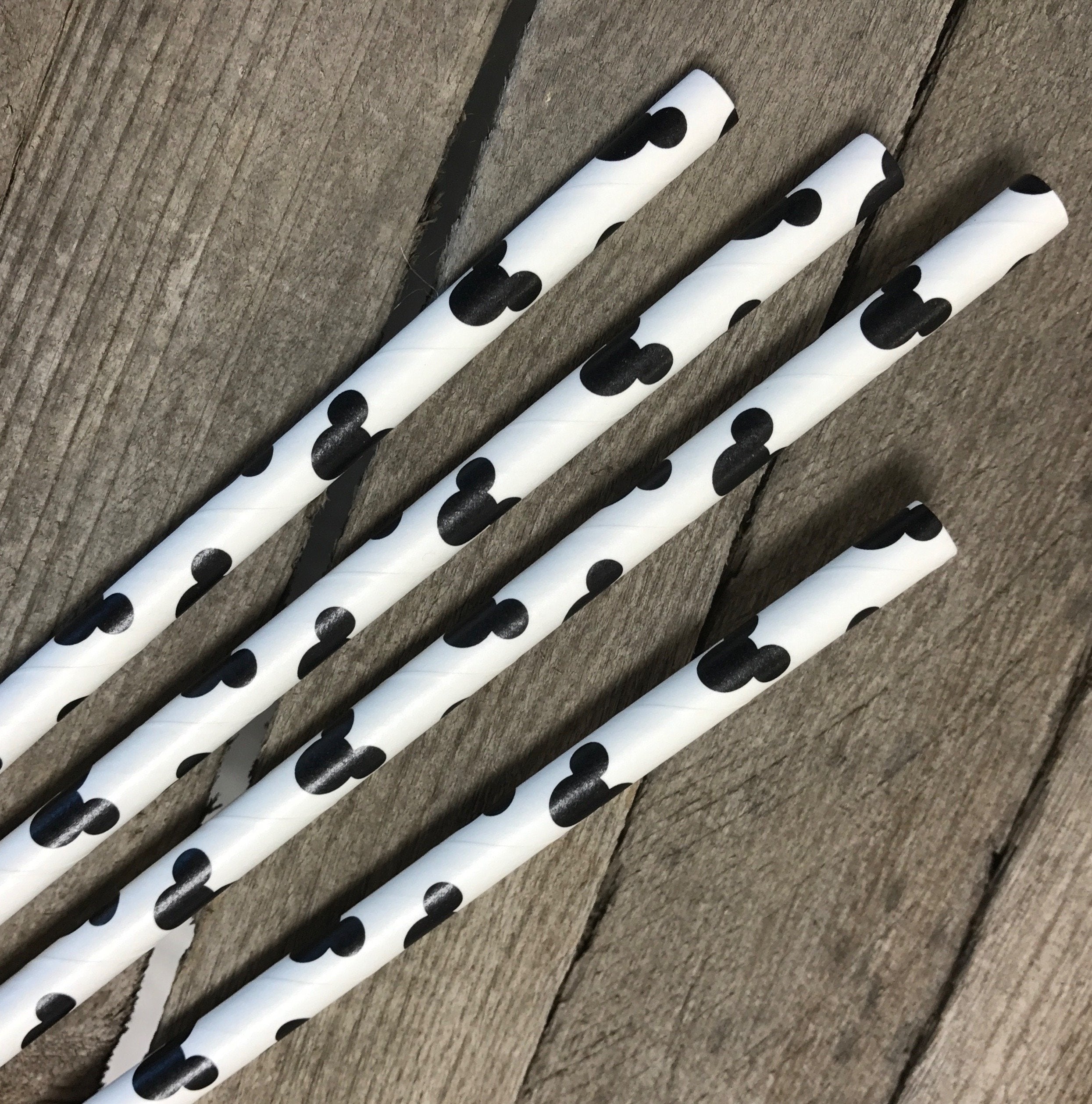 Mickey Mouse Inspired Paper Straws - Black White - 100 Pack - Outside the Box Papers Brand