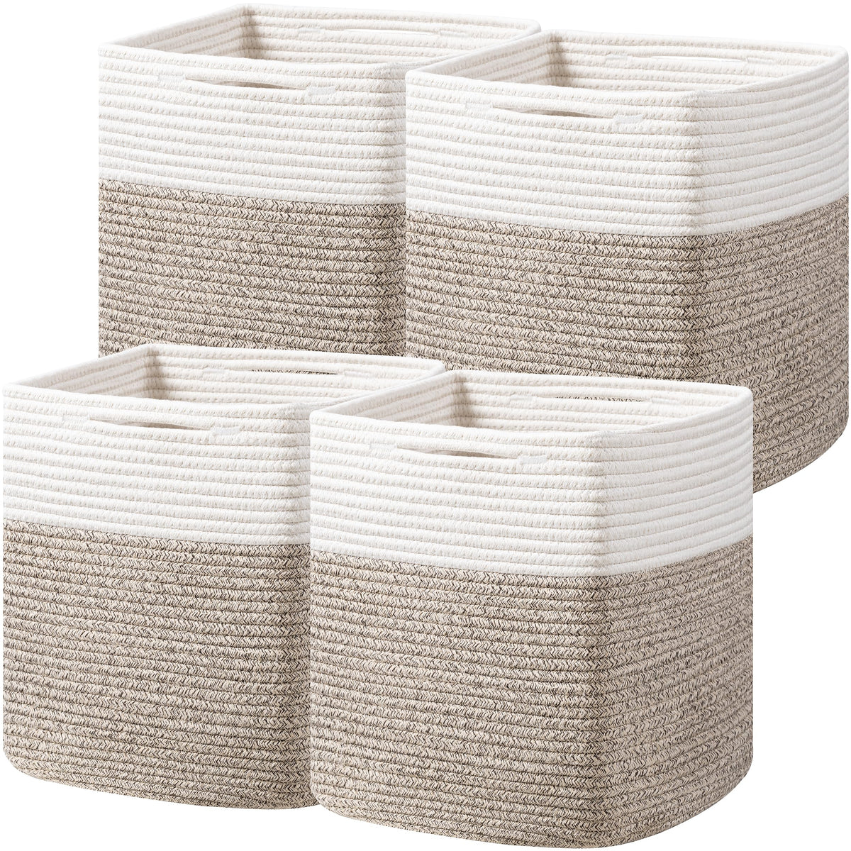 Joybest Cube Storage Bins Set Of 4, 11Inch Cube Baskets Organizer For Nursery, Square Cotton Rope Baskets For Shelves Organizing