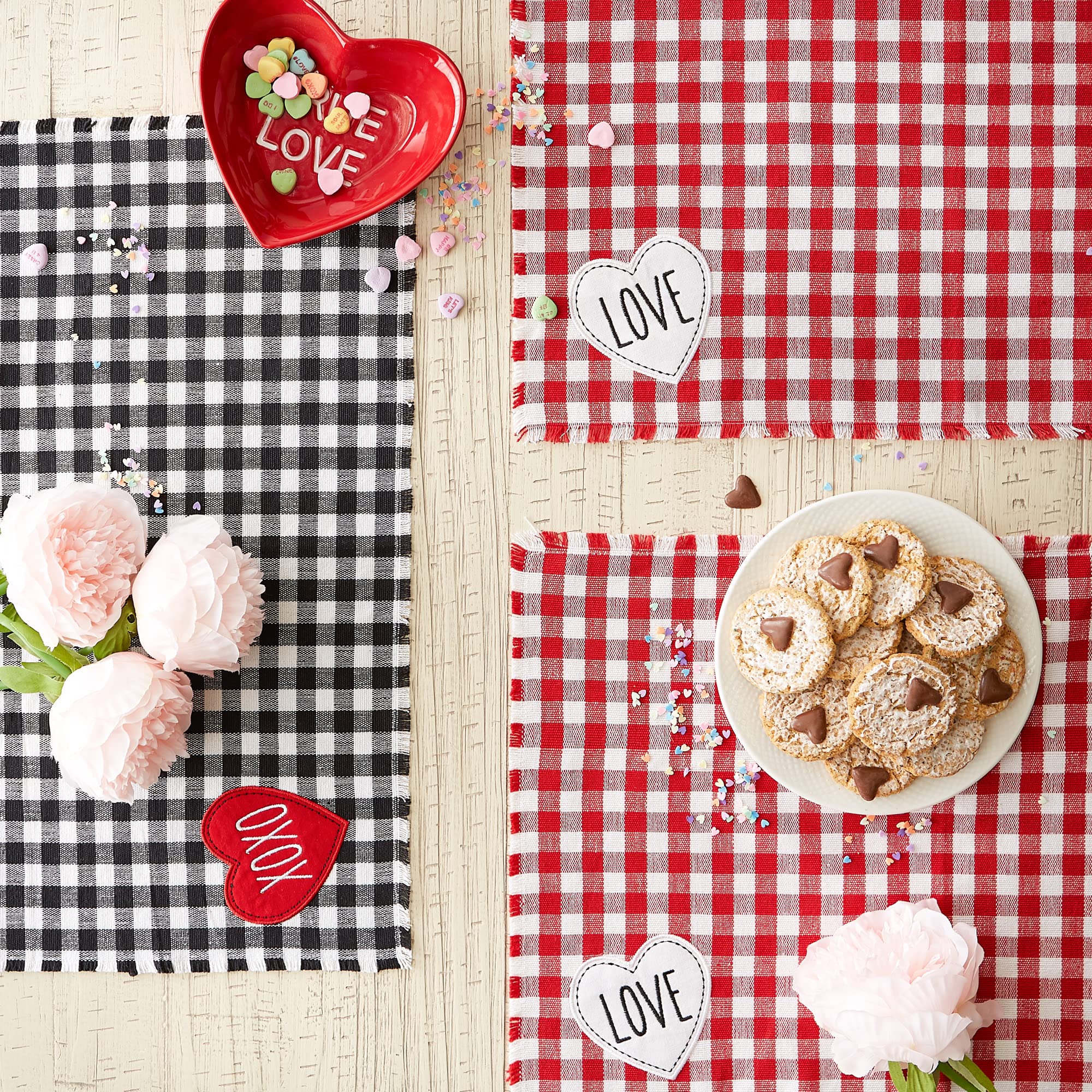 LOVE & XOXO CHECKERS EMBELLISHED PLACEMATS SET/4