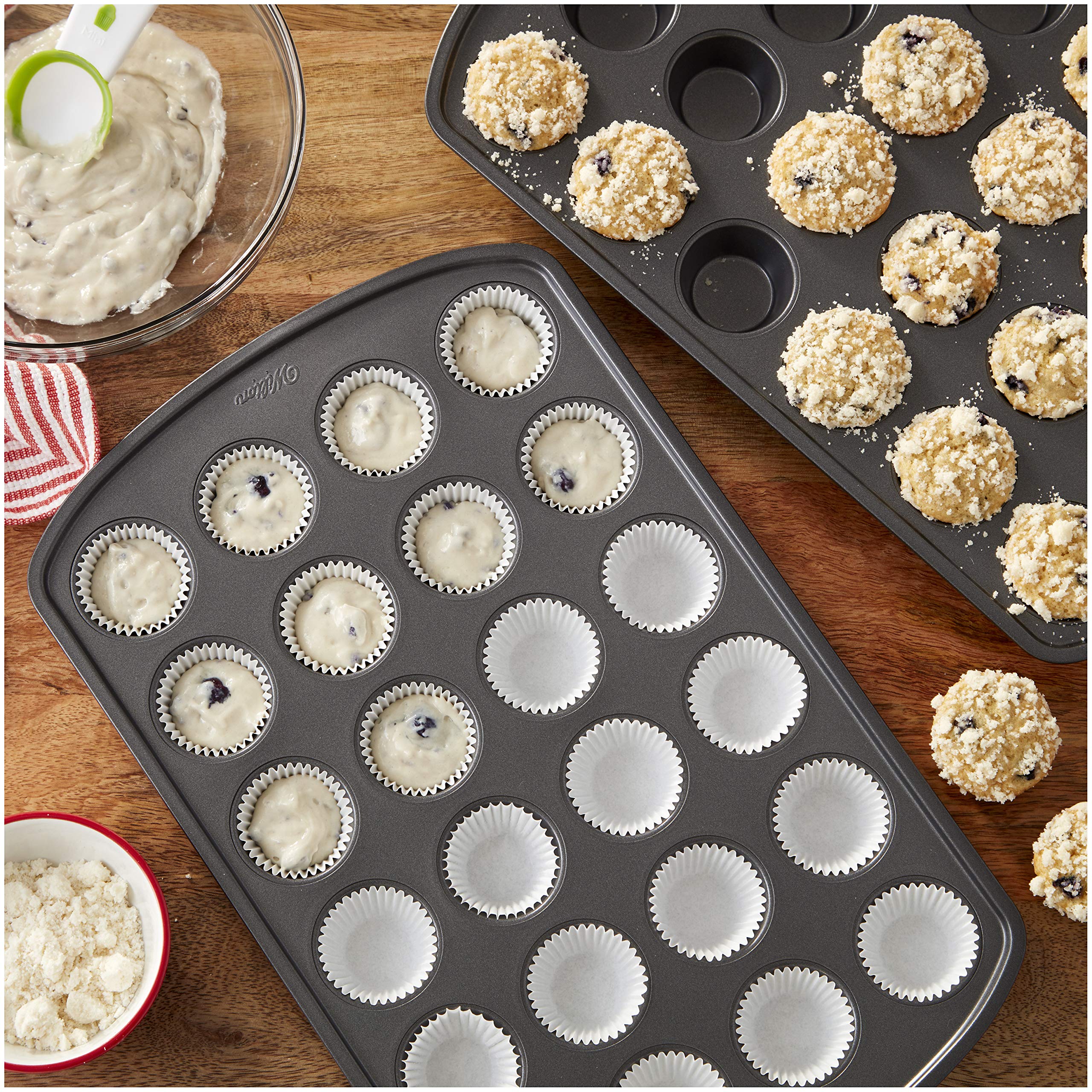 Wilton Perfect Results Premium Set Of 2 Non-Stick Mini Muffin Pans, 24-Cup Cupcake Pans, Steel