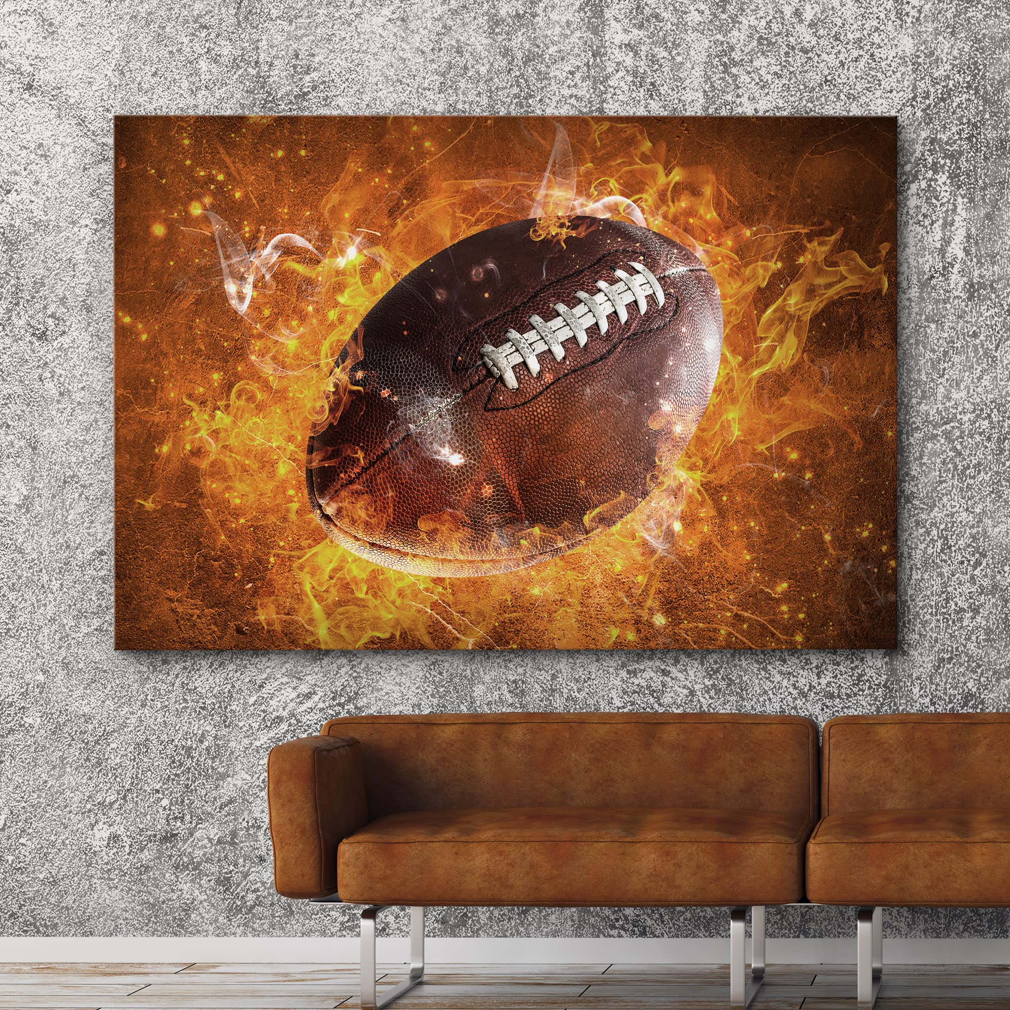 Wall26 Canvas Wall Art Print Set Blaze Fire Explosion Football Close Up Sports Athletes Digital Art Modern Art Modern Scenic Col