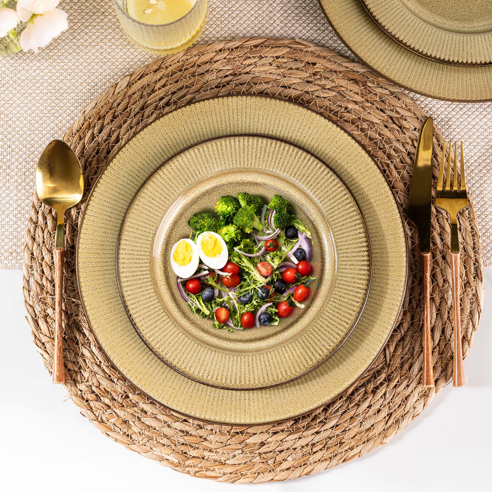 GBHOME Ceramic Dinnerware Sets,12 pcs Embossed Elegant Stoneware Plates and Bowls Sets, Housewarming Wedding Gift | Dishwasher &