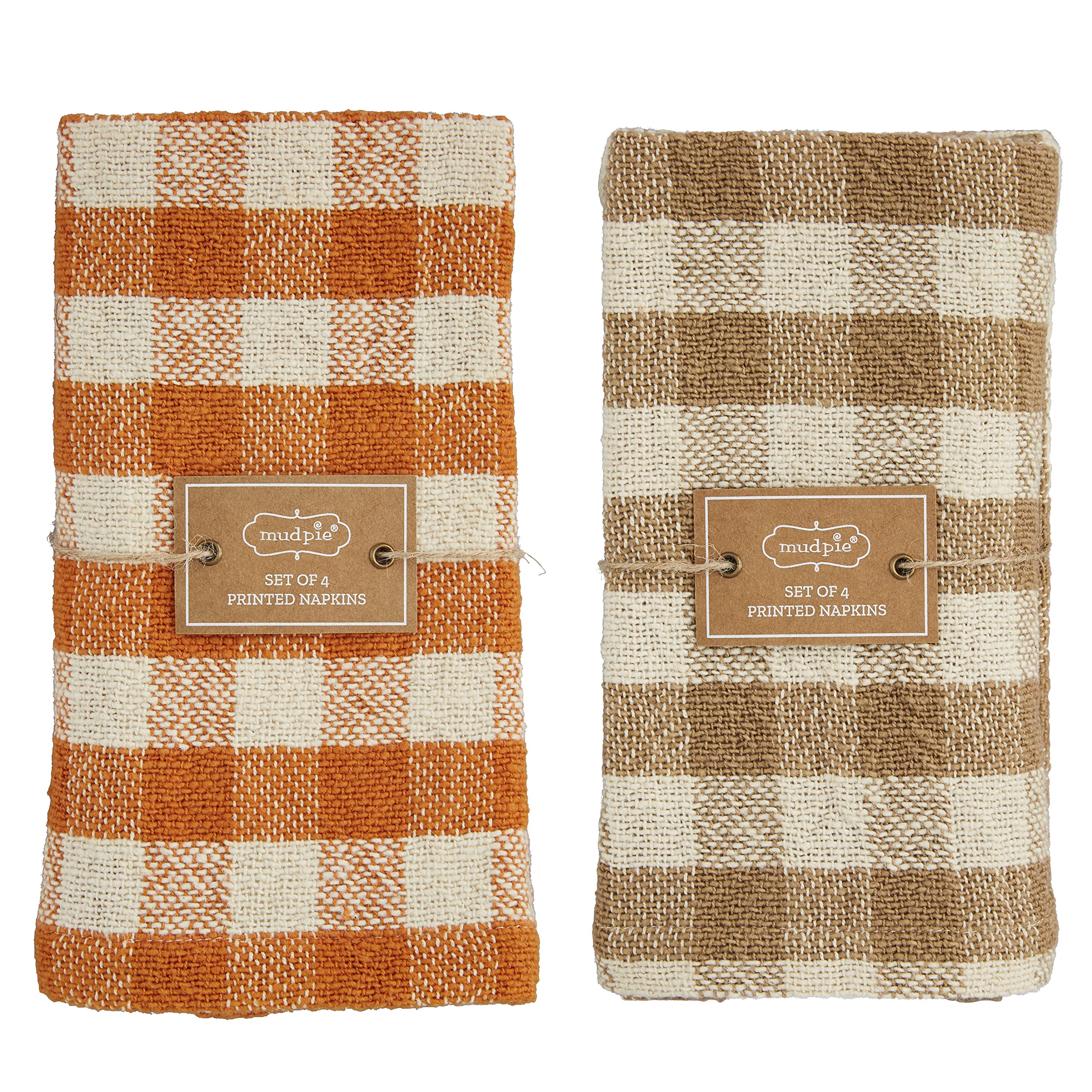 Mud Pie Harvest Check Napkin Set, Tan, 18'' X 18''
