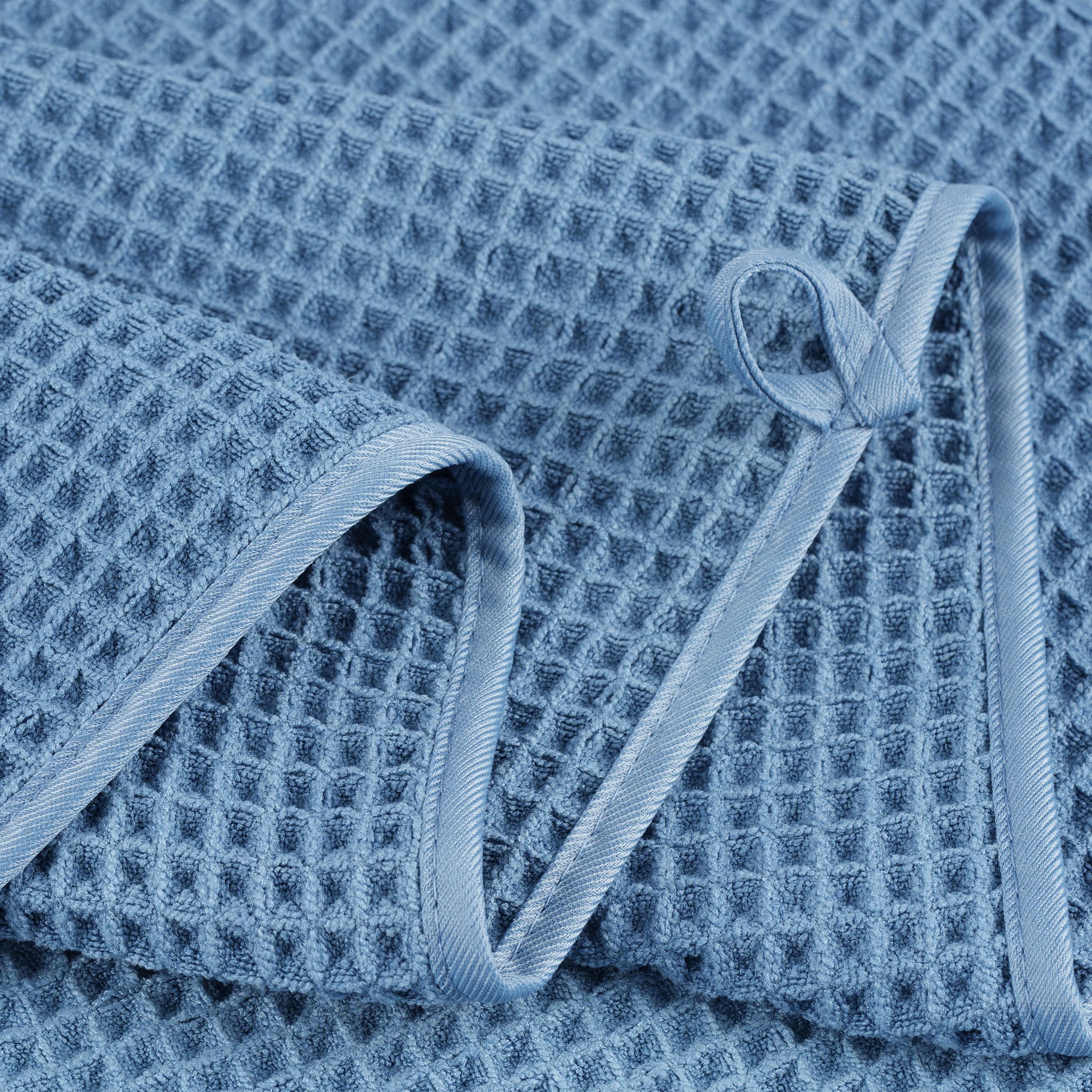 POLYTE Oversize  60 x 30 in.  Quick Dry Lint Free Microfiber Bath Towel Set  6 Piece (Blue  Waffle Weave)