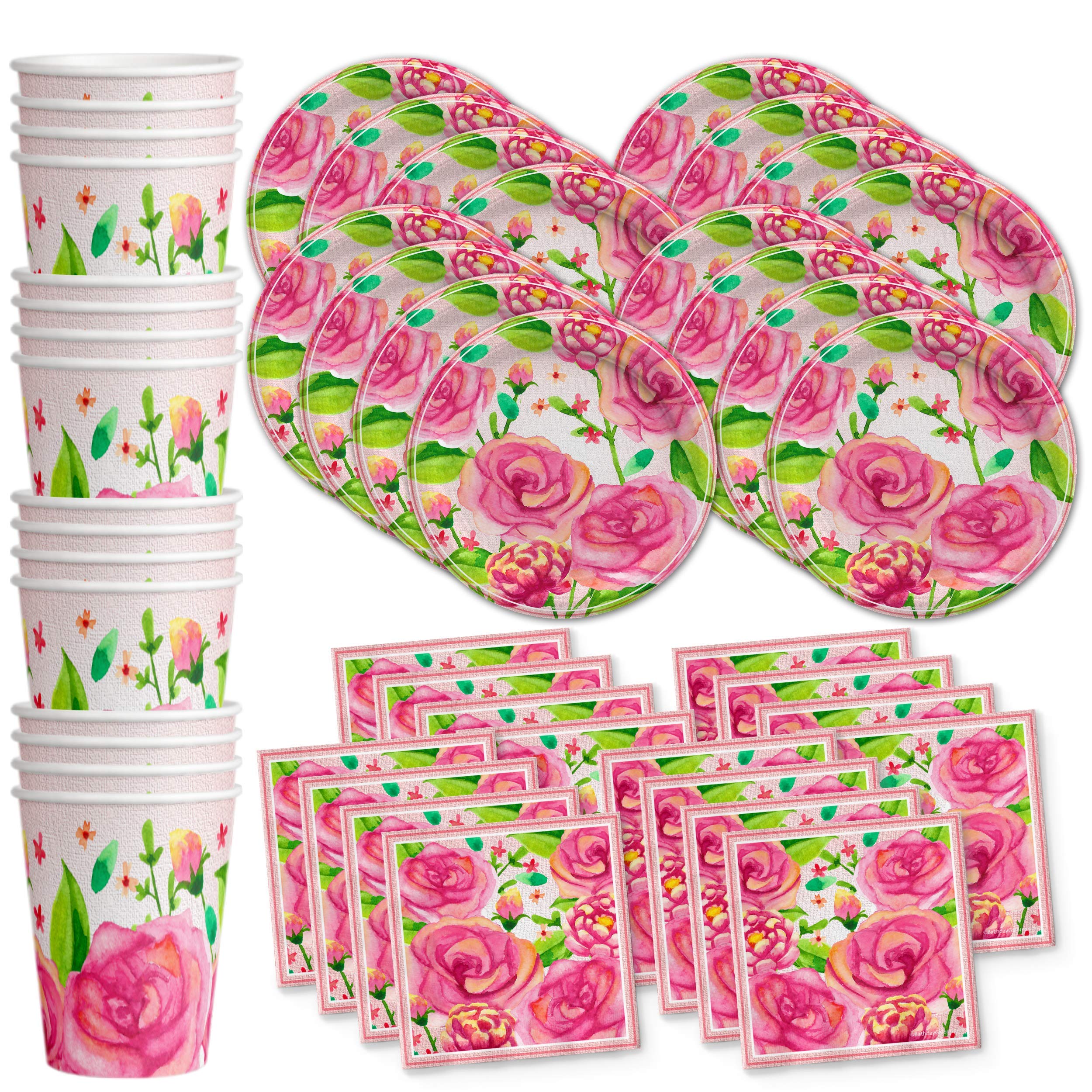 Roses Vintage Floral Birthday Party Supplies Set Plates Napkins Cups Tableware Kit For 16