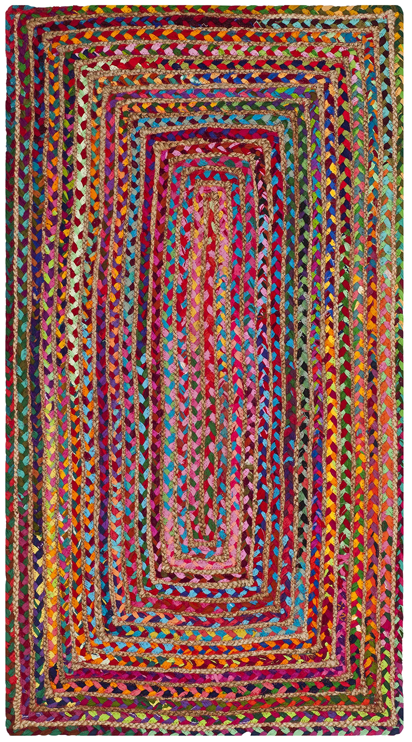 SAFAVIEH Cape Cod Collection Accent Rug - 23 x 4, Red & Multi, Handmade Boho Braided Jute & Cotton, Ideal for High Traffic Are