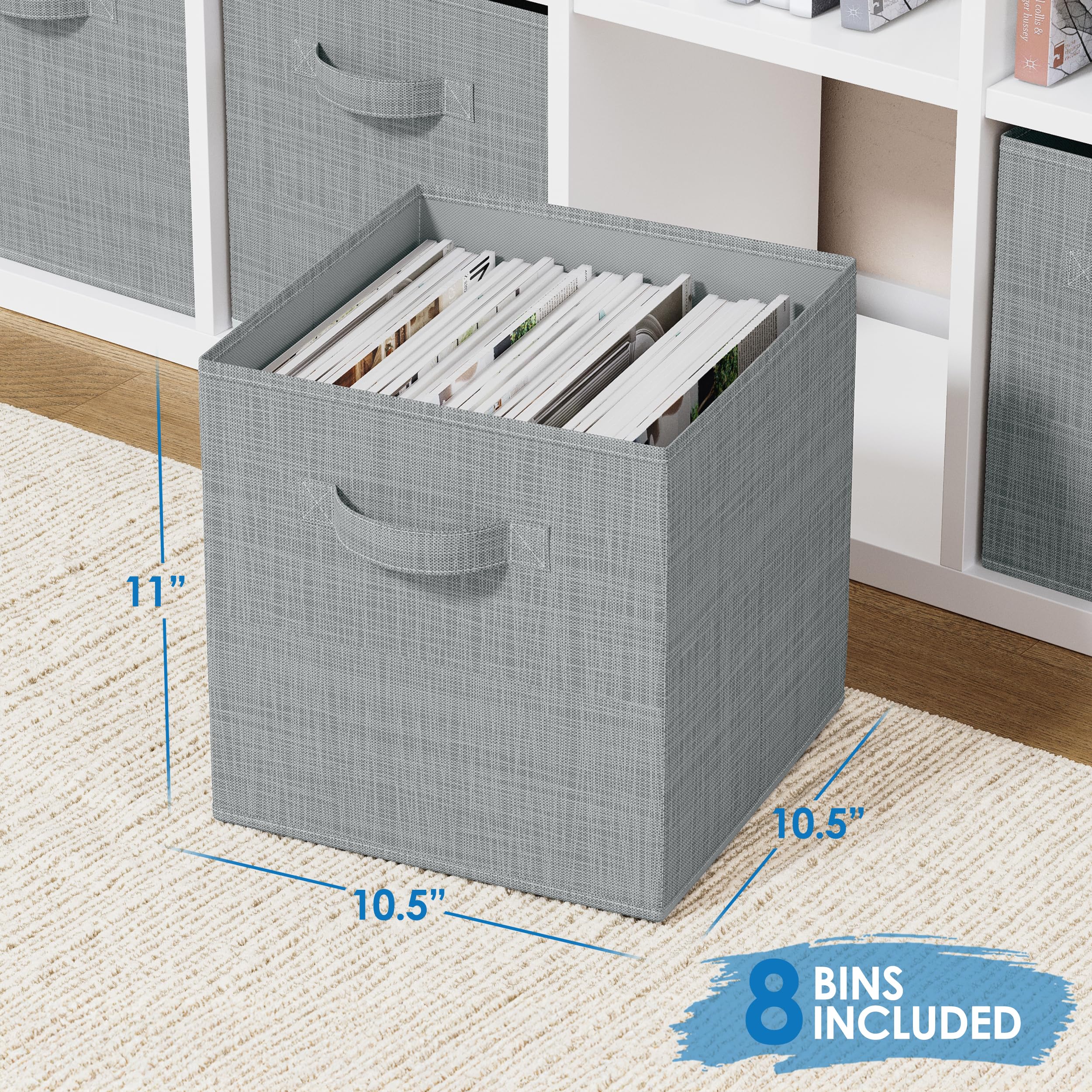 Fabric Storage Cubes For Cube Organizer - 8 Pack Heavy Duty Grey Storage Bins - 11 Inch Cube Storage Bin, Use As A Clothes Stora