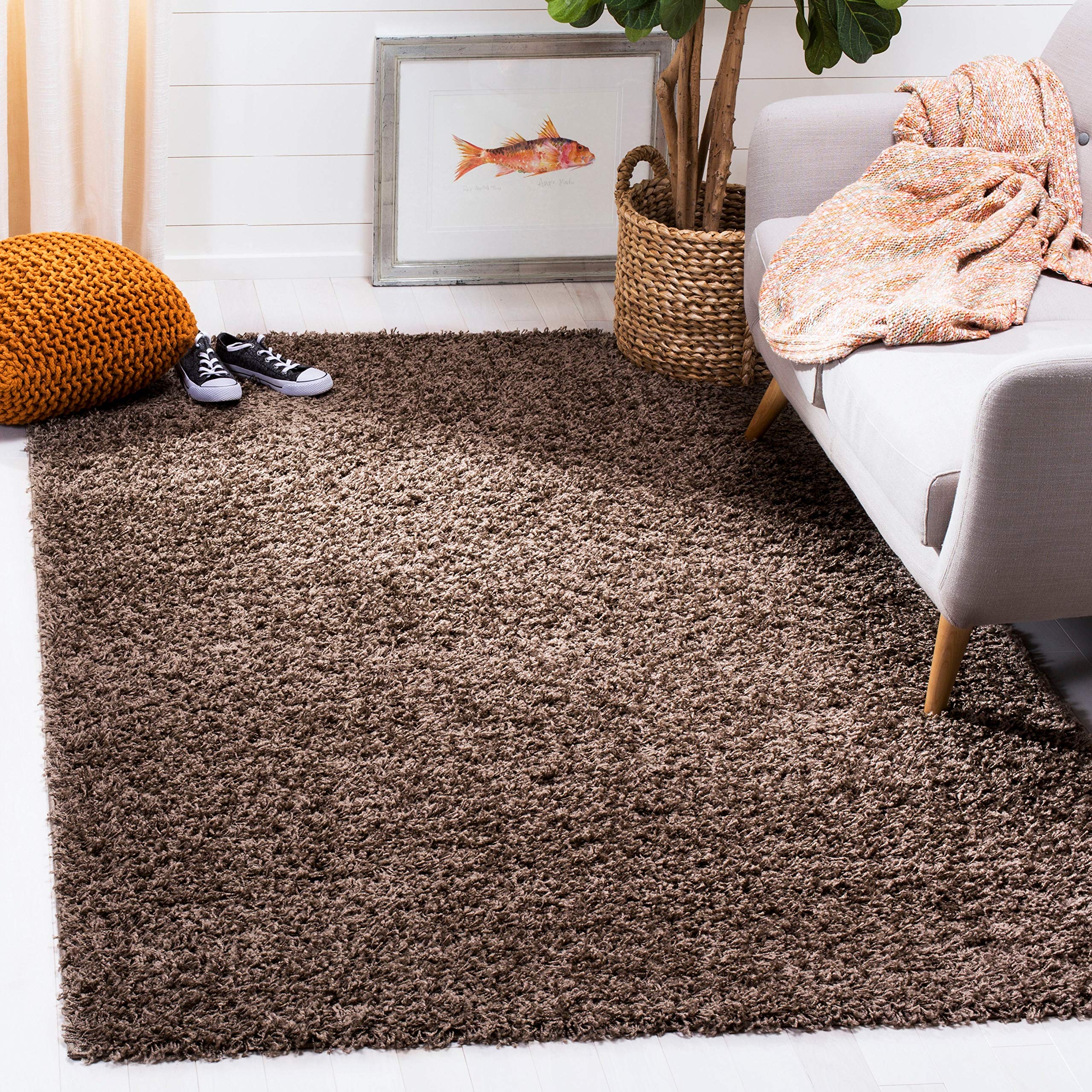 SAFAVIEH Athens Shag Collection Area Rug - 10 x 14, Taupe, Non-Shedding & Easy Care, 1.5-inch Thick Ideal for High Traffic Are