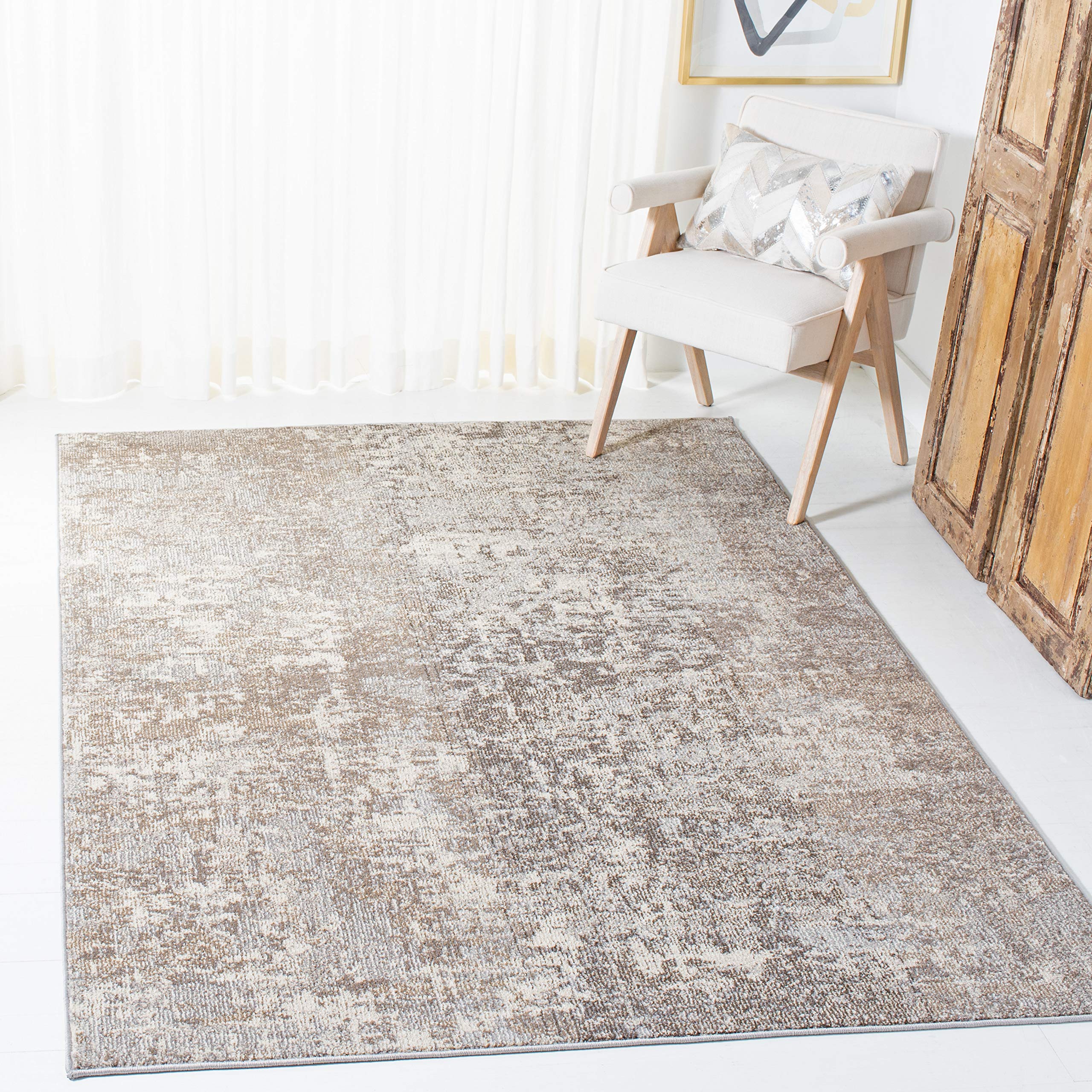 SAFAVIEH Madison Collection 10 Square GreyBeige MAD471G Modern Abstract Non-Shedding Living Room Dining Bedroom Area Rug