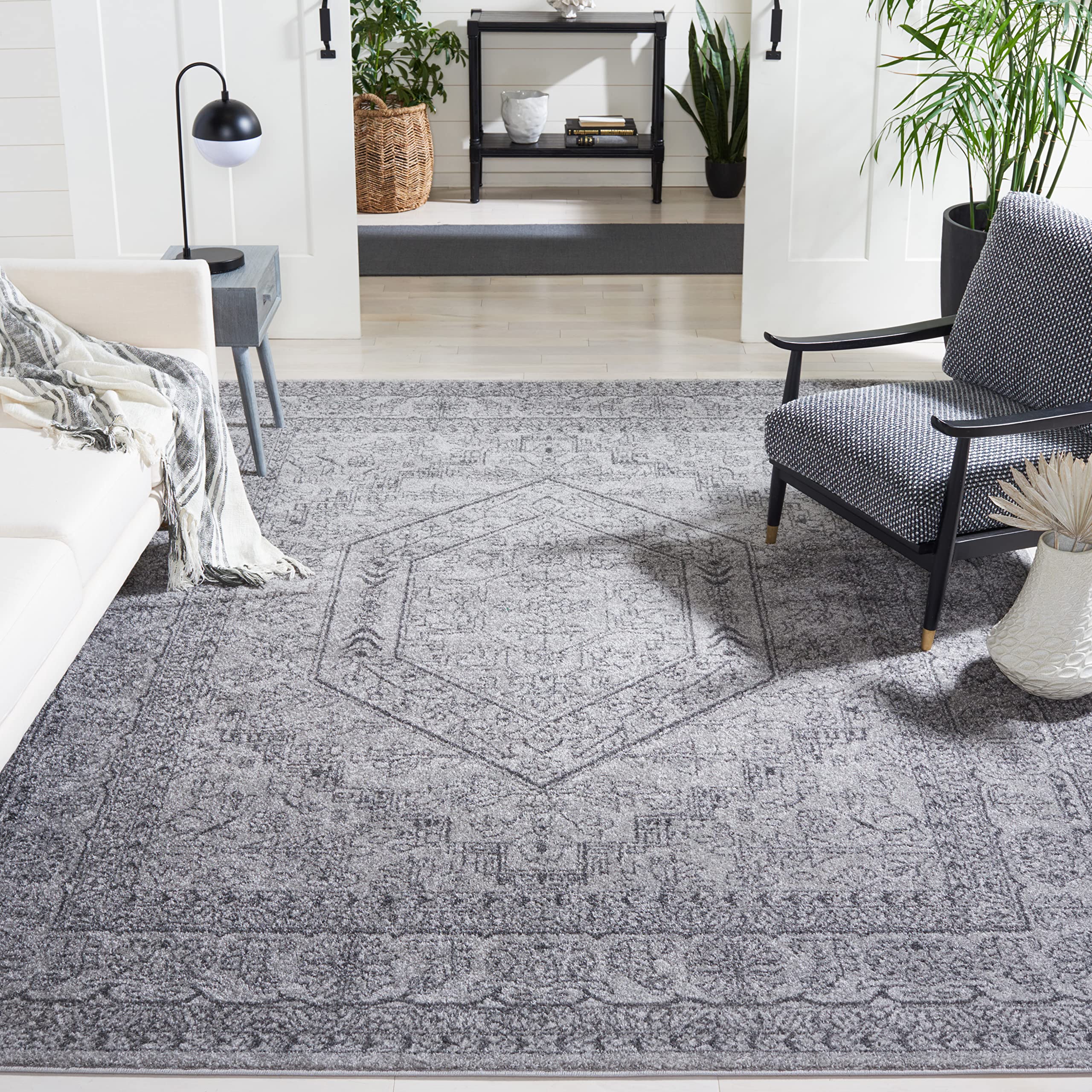 Safavieh Adirondack Collection Area Rug - 10 x 14, Light Grey & Dark Grey, Oriental Medallion Design, Non-Shedding & Easy Care