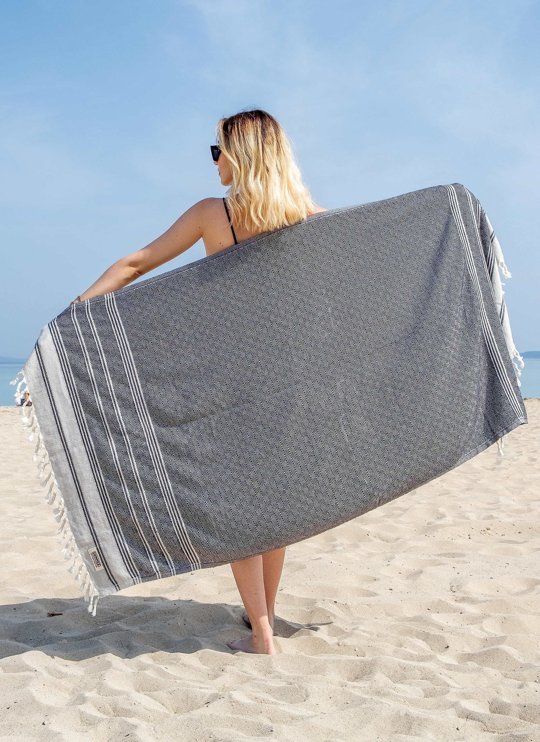 Demmex Certified Organic Turkish Cotton Beach And Bath Towel, Peshtemal Towel Blanket, Prewashed, Diamond Weave, 71X36 Inches (B