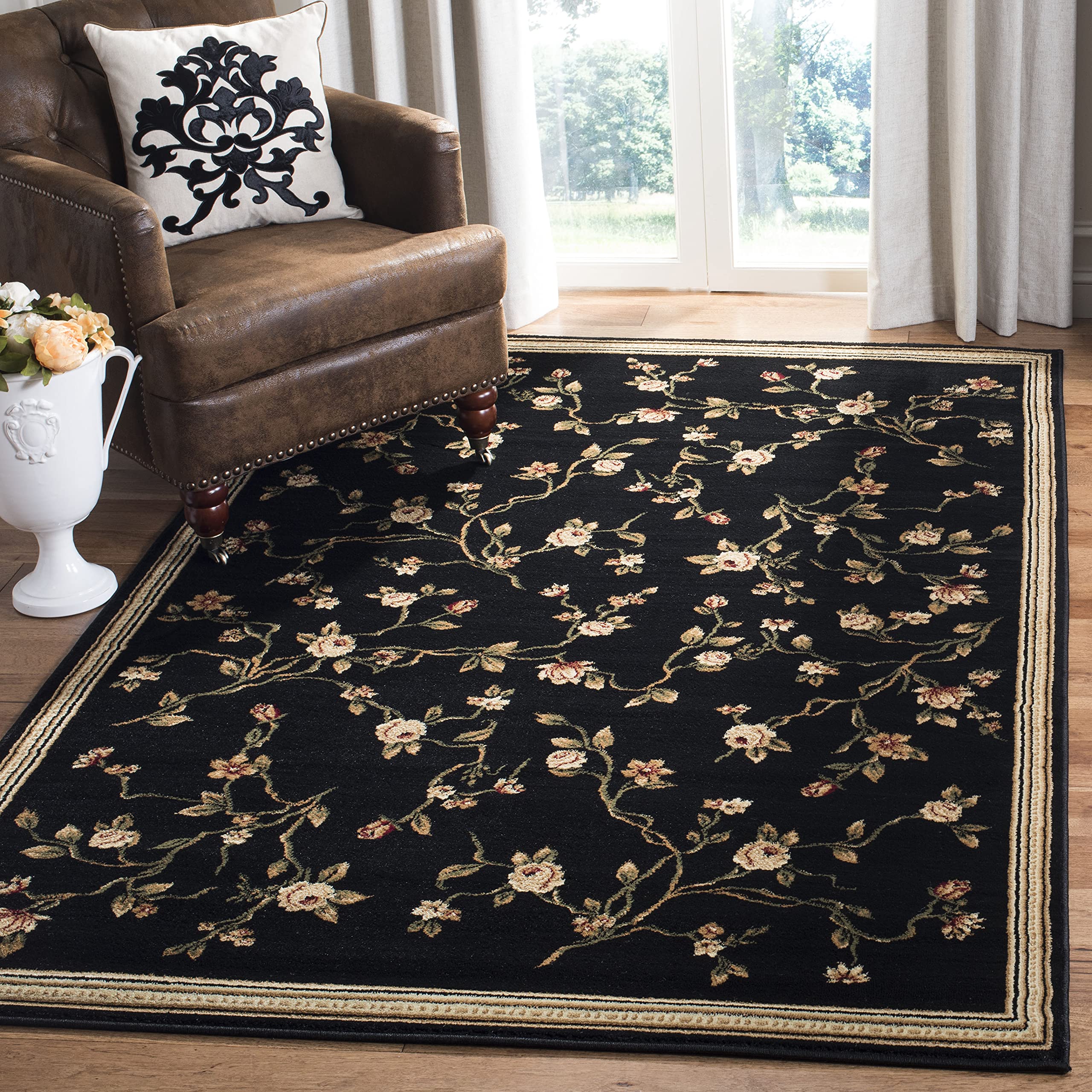 SAFAVIEH Lyndhurst Collection Accent Rug - 33 x 53, Black, Traditional Floral Design, Non-Shedding & Easy Care, Ideal for High