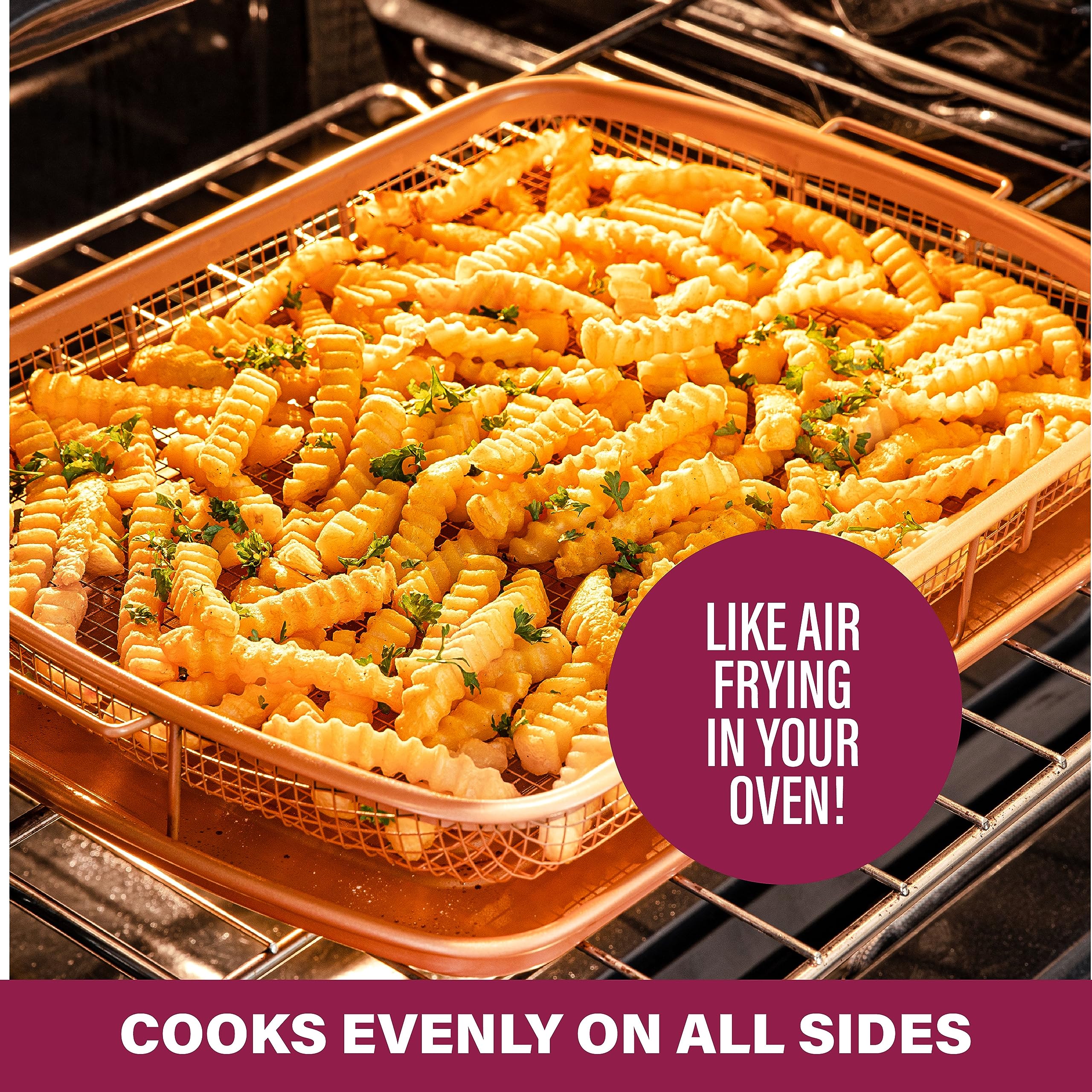Gotham Steel Air Fryer Basket For Convection Oven, 2 Piece Nonstick Copper Crisper Tray, Also Great For Baking & Crispy Foods, D