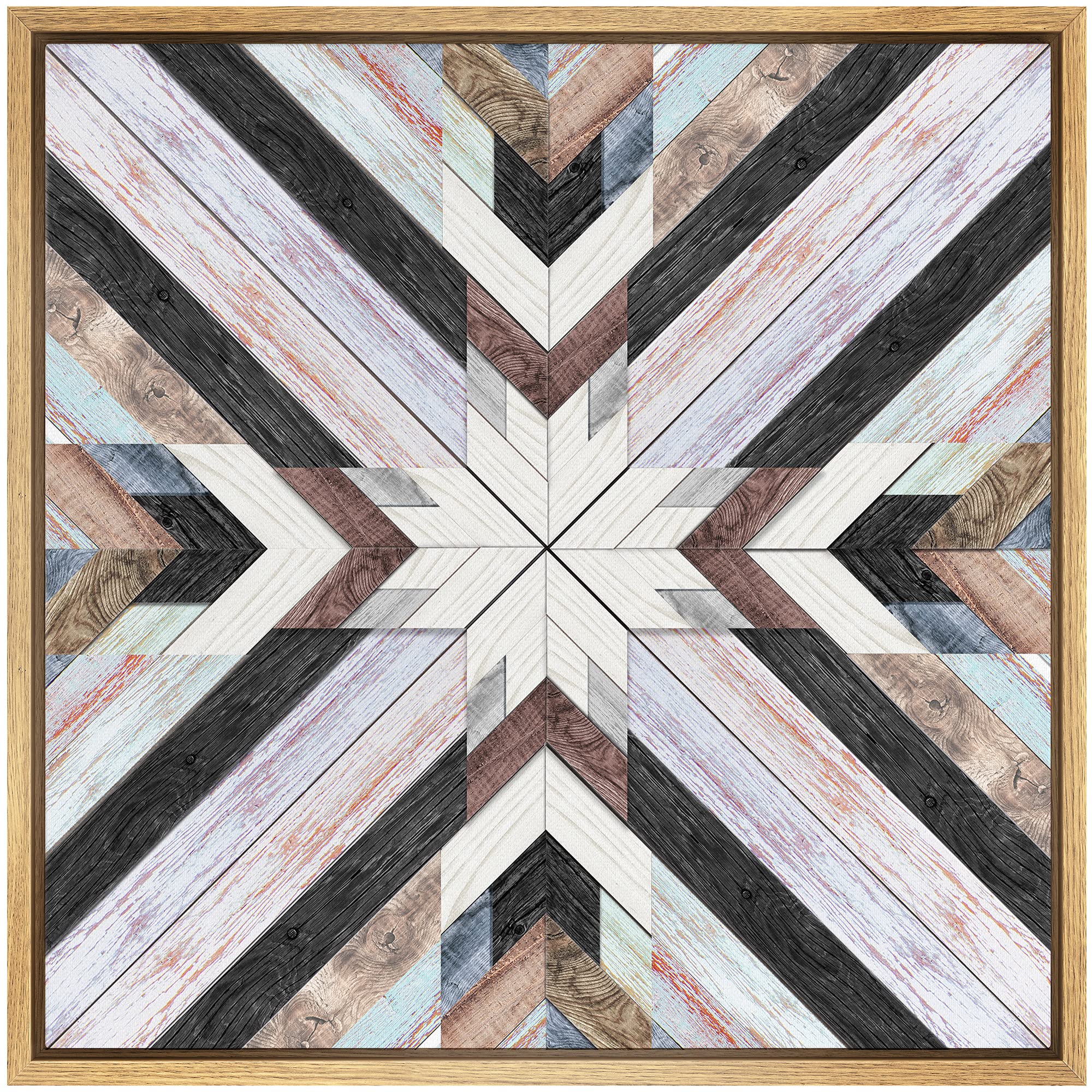 Idea4Wall Framed Canvas Print Wall Art Western Decor Pastel Watercolor Woodblock Display Abstract Geometric Wood Panels Modern A