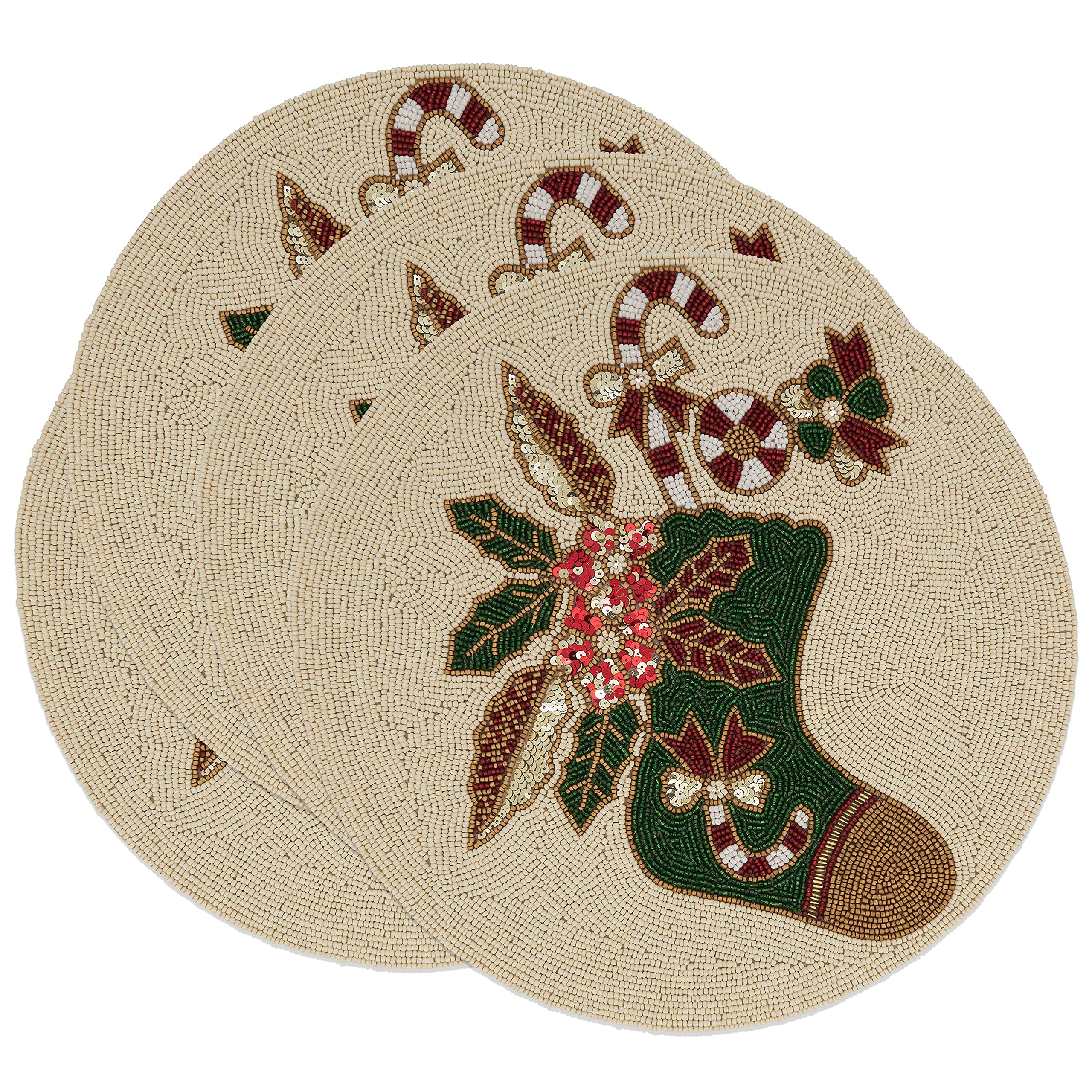Beaded Christmas Stocking Placemats (Set Of 4)