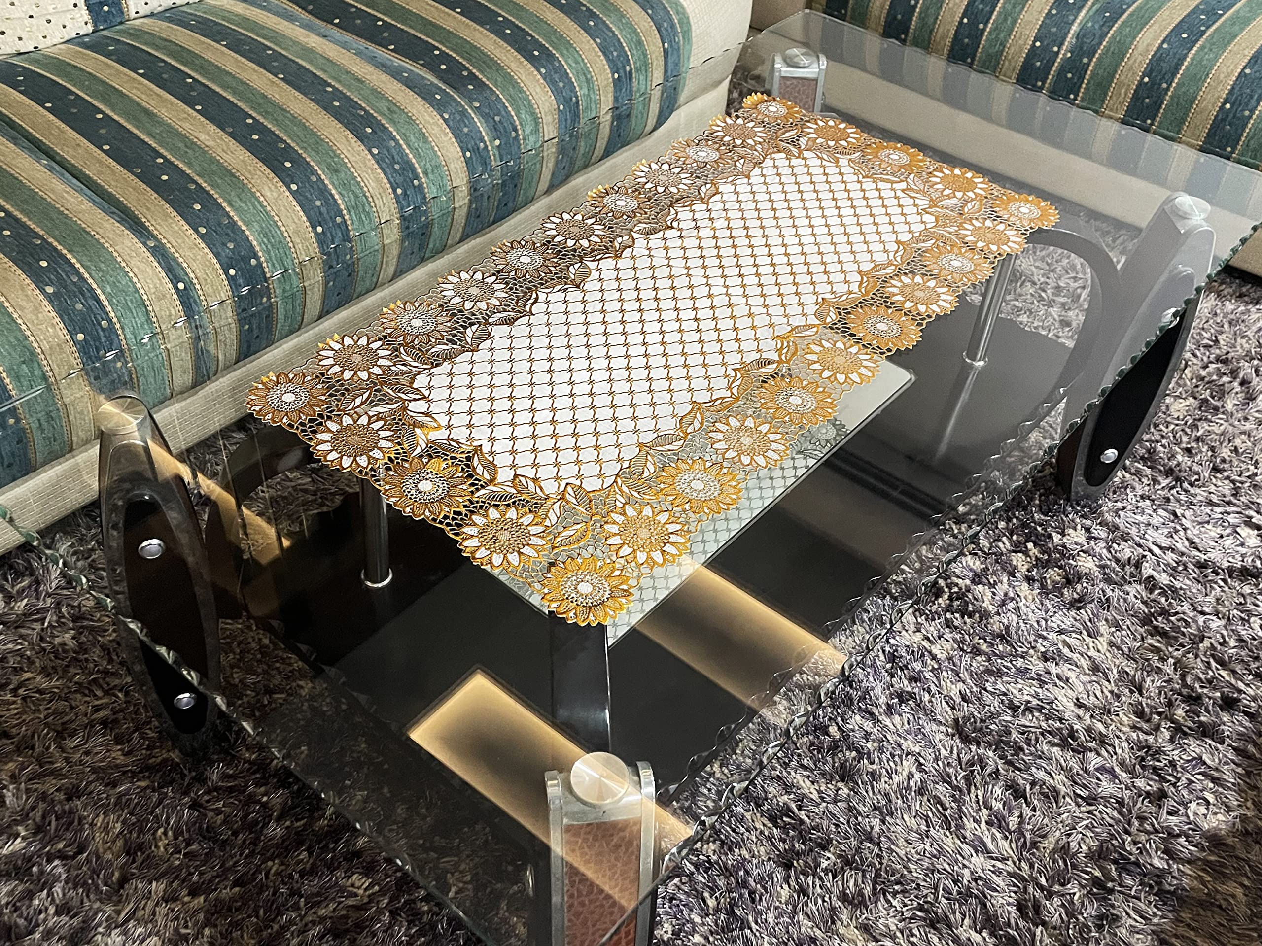LaVichitra Dinning PVC Table Runner| Gold Runner for Living Room 4 to 8 Seater Dinning Table Washable Anti Skid Heat Resistance|
