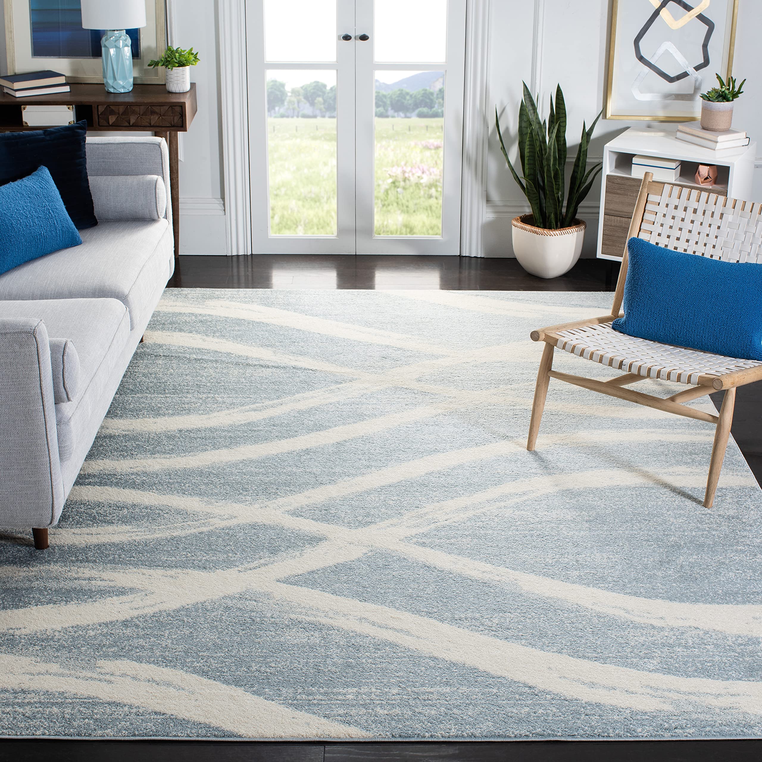 SAFAVIEH Adirondack Collection 6 Square Cream / Slate ADR125T Modern Wave Distressed Non-Shedding Living Room Bedroom Dining Ho