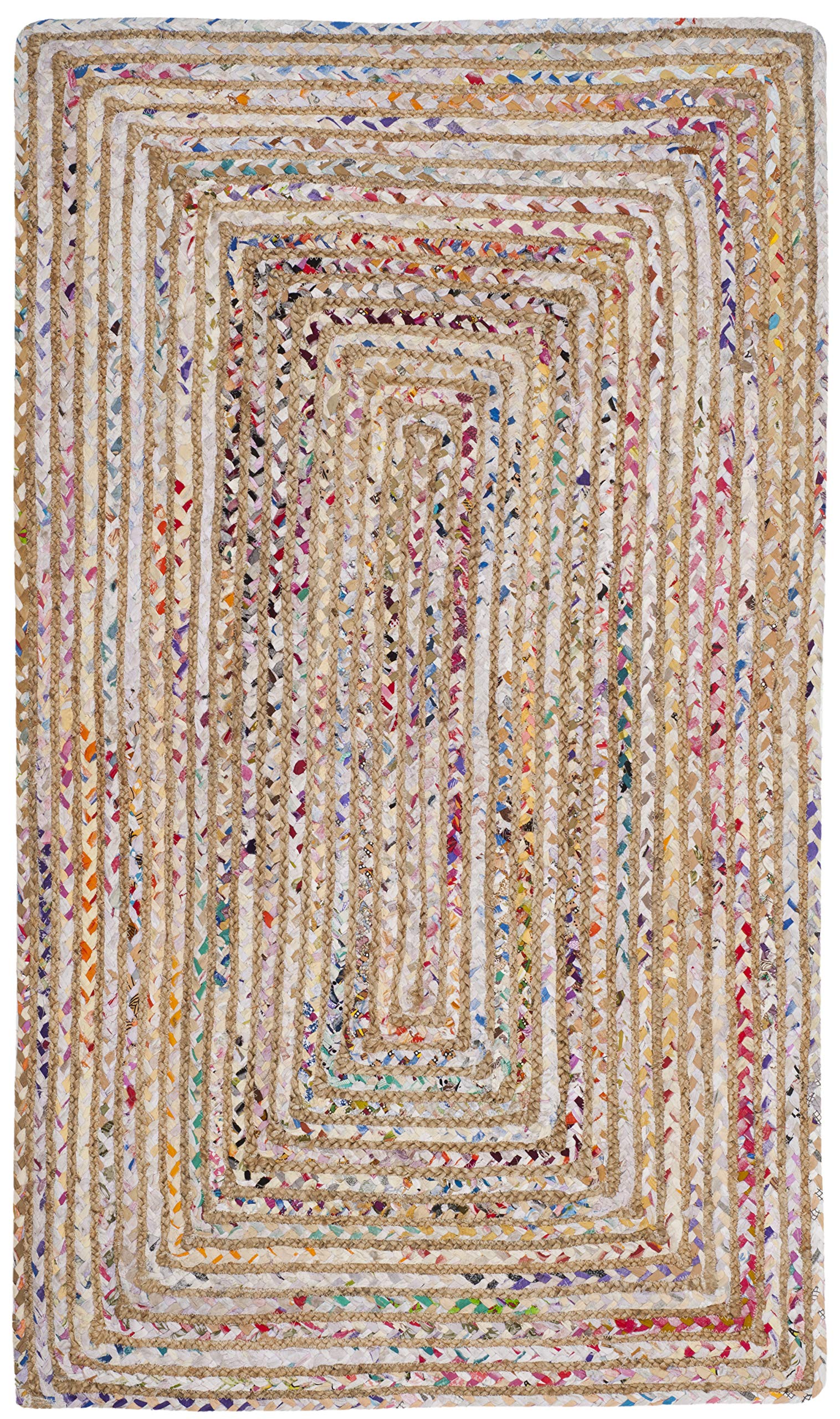 SAFAVIEH Cape Cod Collection Accent Rug - 2 x 3, Beige & Multi, Handmade Boho Braided Jute & Cotton, Ideal for High Traffic Ar
