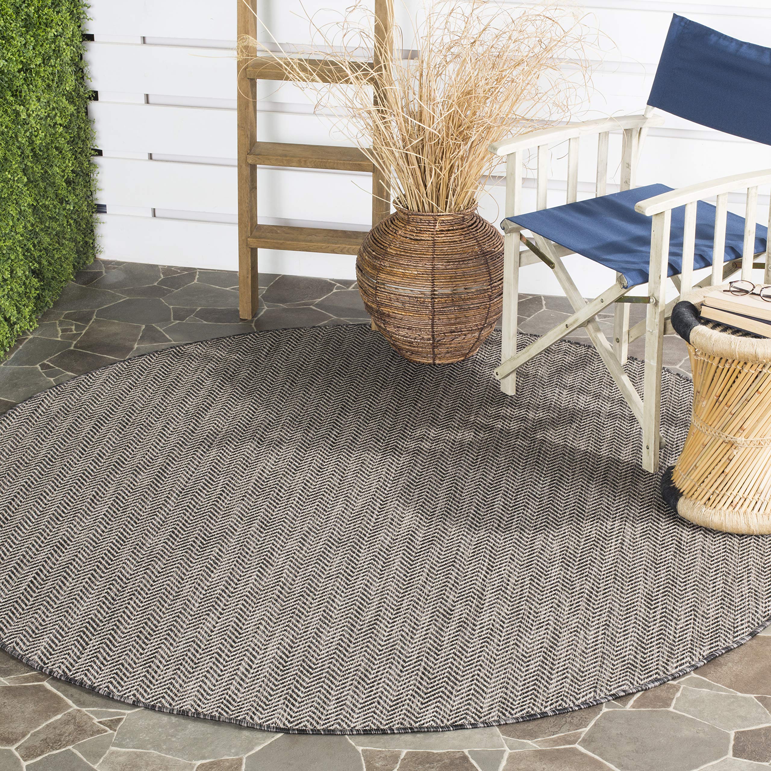 SAFAVIEH Courtyard Collection CY8022 Indoor/ Outdoor Non-Shedding Easy Patio Backyard Porch Deck Mudroom Area, 67 Round, Black 