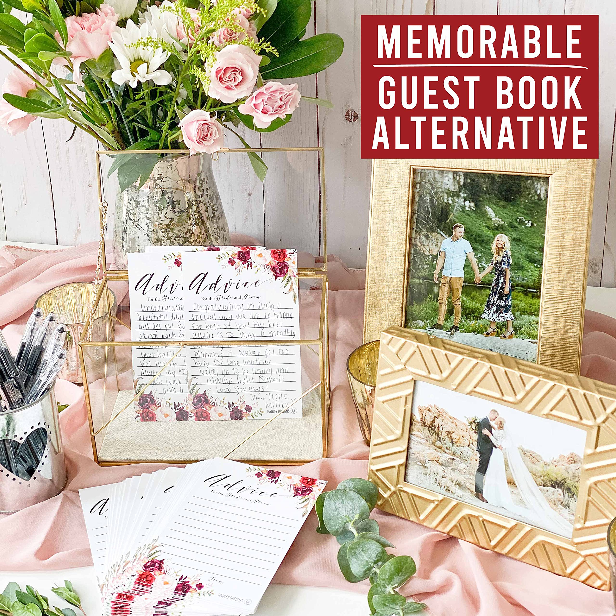 50 Floral Wedding Advice Cards For Bride And Groom, Wedding Guest Book Alternative, Advice And Wishes For The Mr And Mrs, Advice