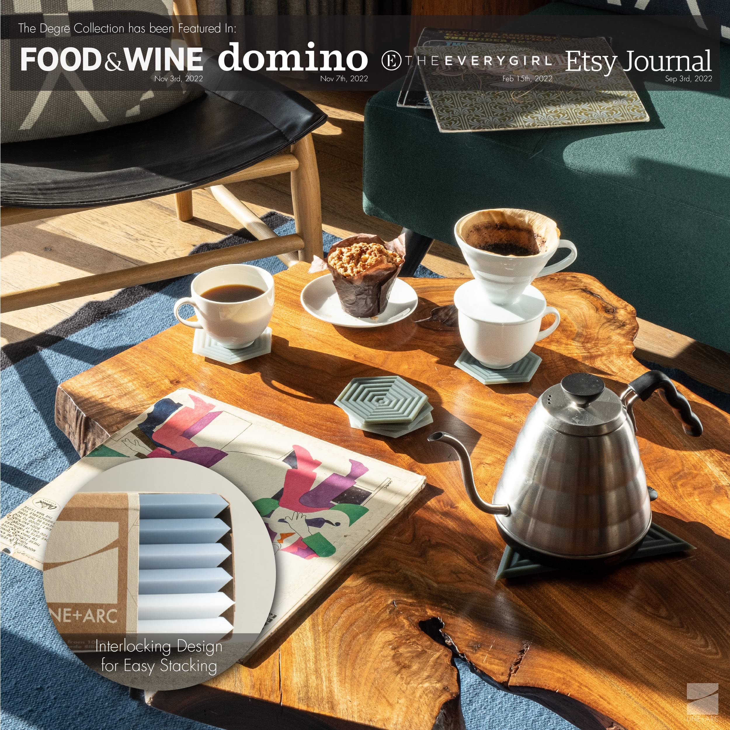 The Original Degre Coaster (Set Of 6, Sandstone) By Line+Arc. 10Mm Thick Dishwasher Safe Stain-Resistant Outdoor Coffee Table Si