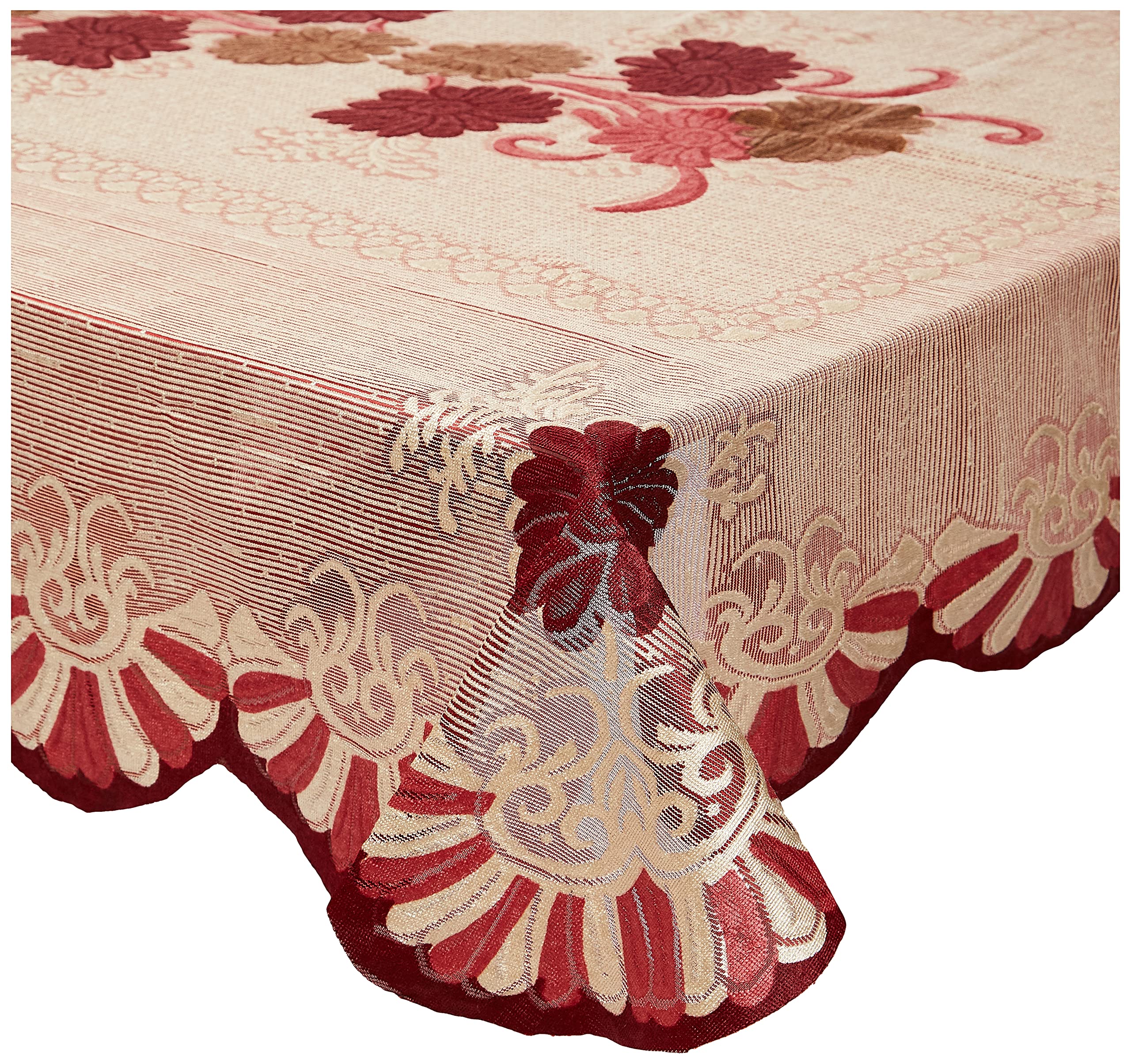 Kuber Industries Floral Cotton 6 Seater Dining Table Cover - Red