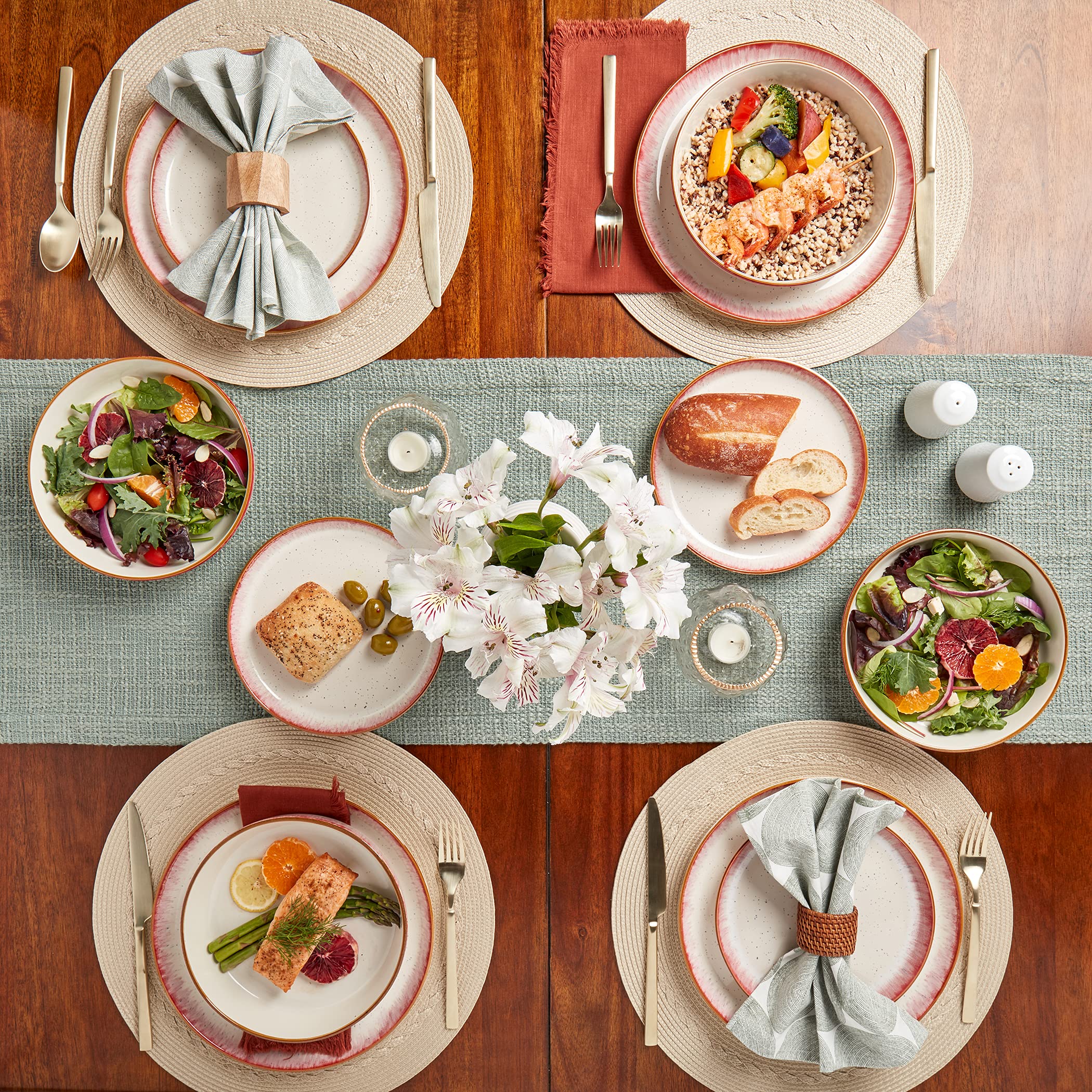 Tabletops Gallery Speckled Farmhouse Collection- Stoneware Dishes Service for 4 Dinner Salad Appetizer Dessert Plate Bowls, 12 P