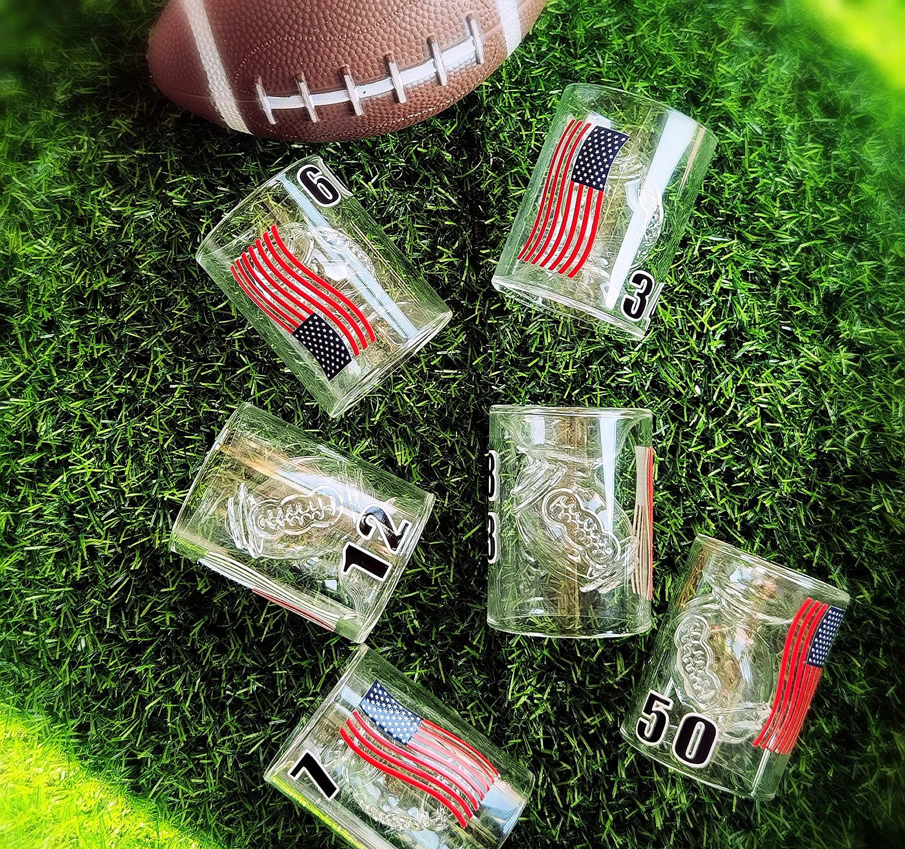 Madarc Sport Set Of 6 - Football Reversible Shot Glasses 2Oz / 4.5Oz (Classic) 2Oz / 4.5Oz, With 3D Relief Football Ball Shape I