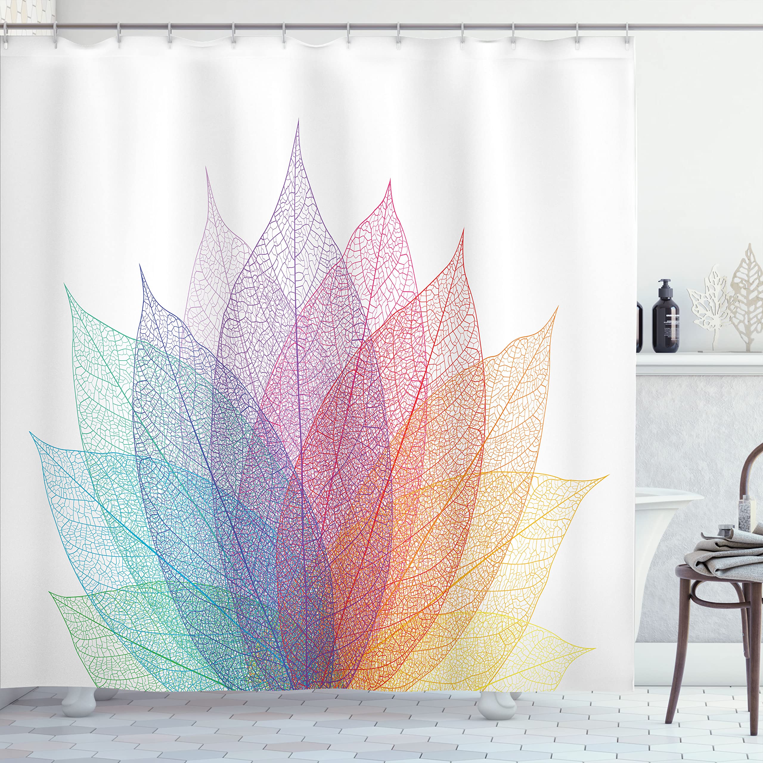 Ambesonne Abstract Shower Curtain, Leaf Abstract Artwork 4 Season Flora Delicate And Nature Theme, Cloth Fabric Bathroom Decor S