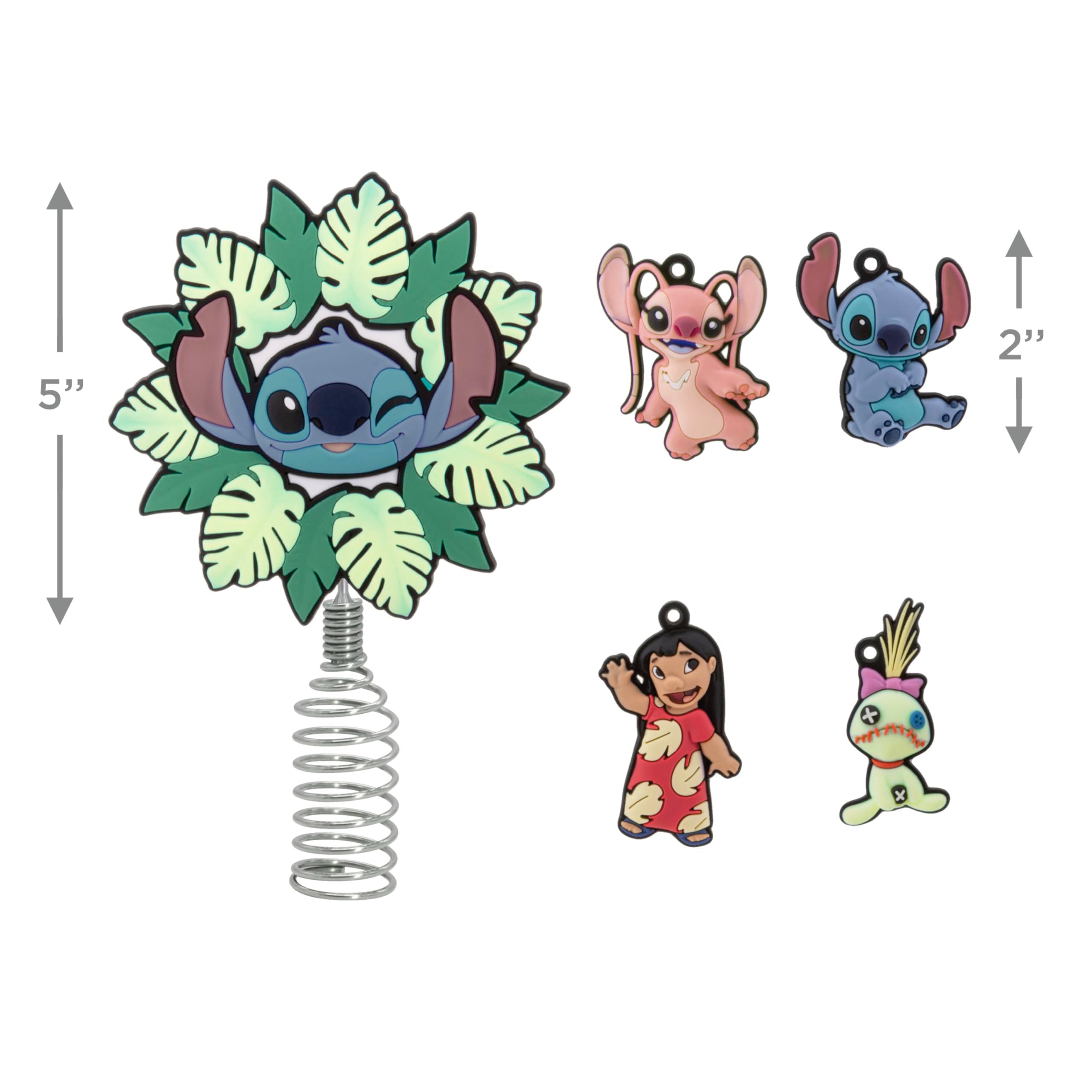 Hallmark Disney Lilo & Stitch Mini Christmas Tree Topper and Ornaments, Set of 5, Gifts for Disney Fans