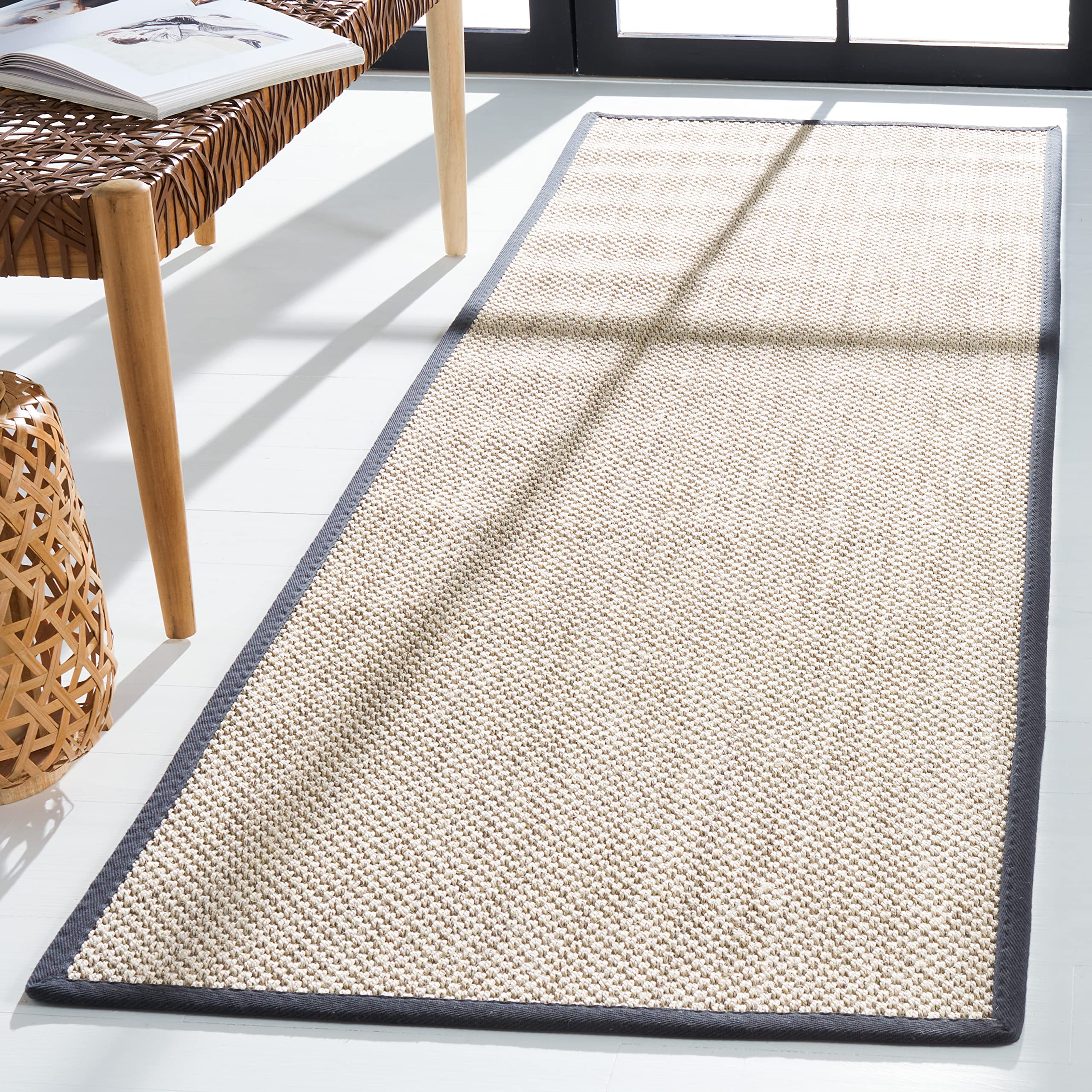 SAFAVIEH Natural Fiber Collection Runner Rug - 26 x 10, Marble & Dark Grey, Border Sisal Design, Easy Care, Ideal for High Tra