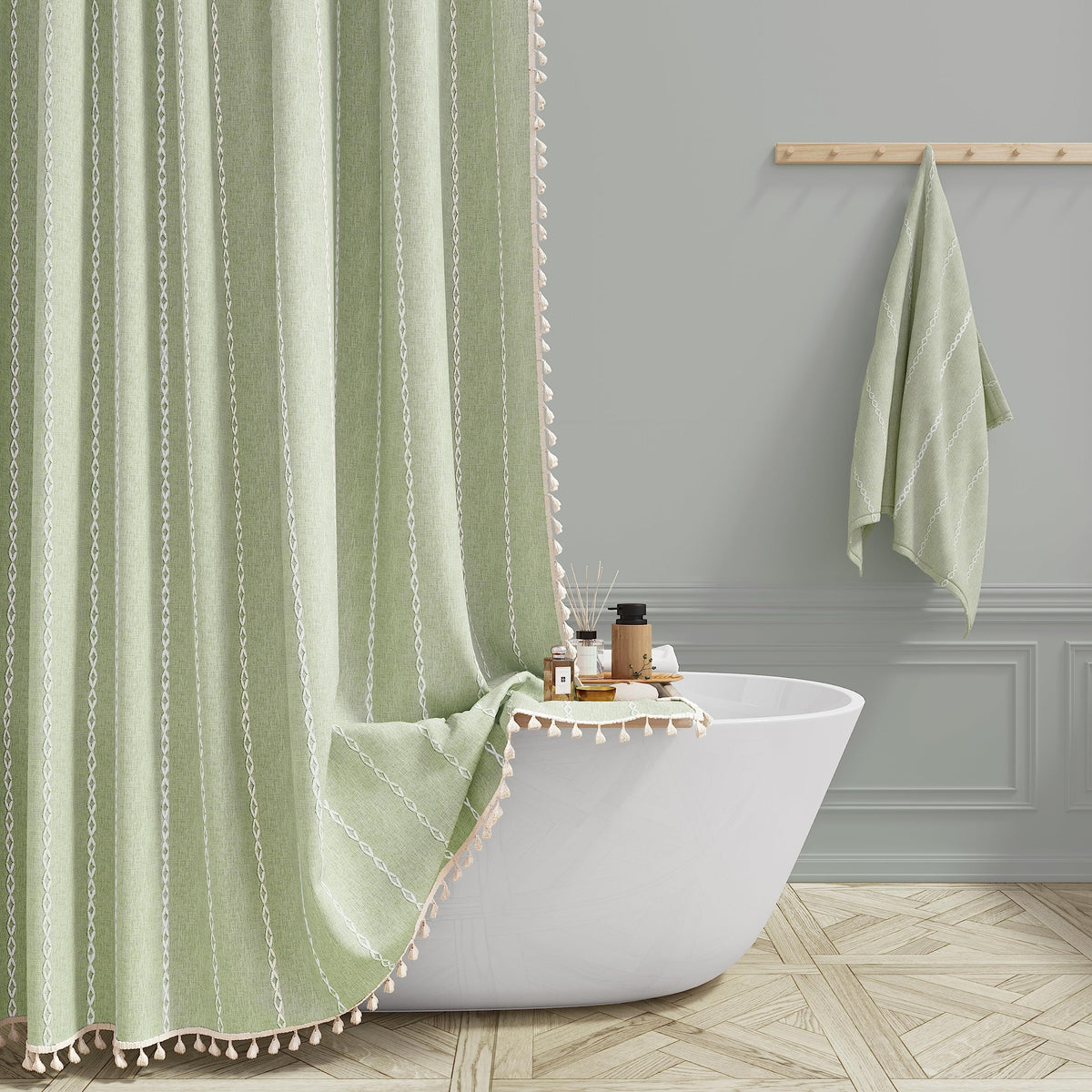 Bttn Stall Shower Curtain - 36X72 Narrow Boho Linen Thick Tassel Fabric Shower Curtain Set With 6 Plastic Hooks, Half Camper Mod