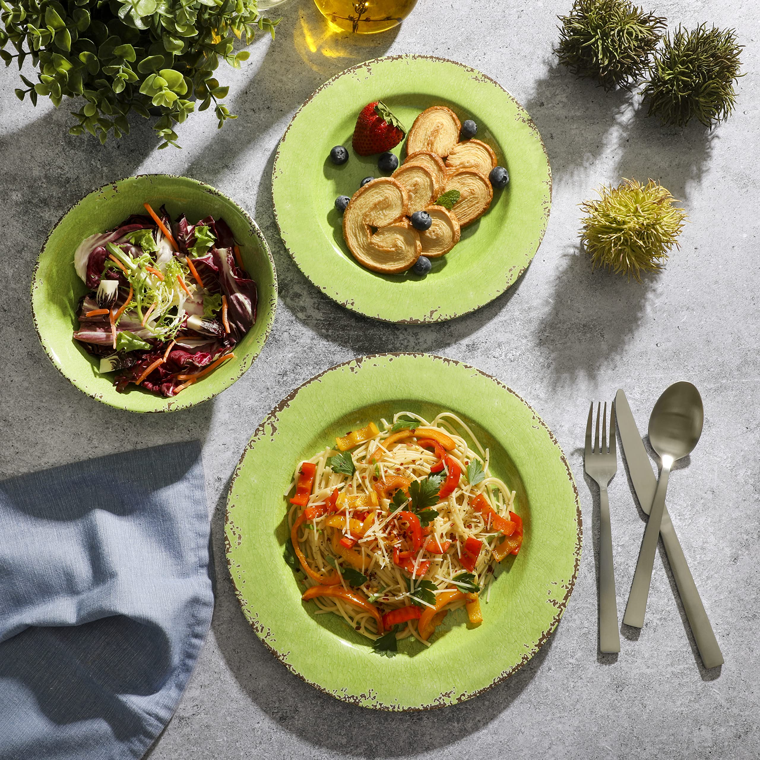 Gibson Home Mauna 12-Piece Lime Green Melamine Dinnerware Set, Service for 4, Model 134304.12R