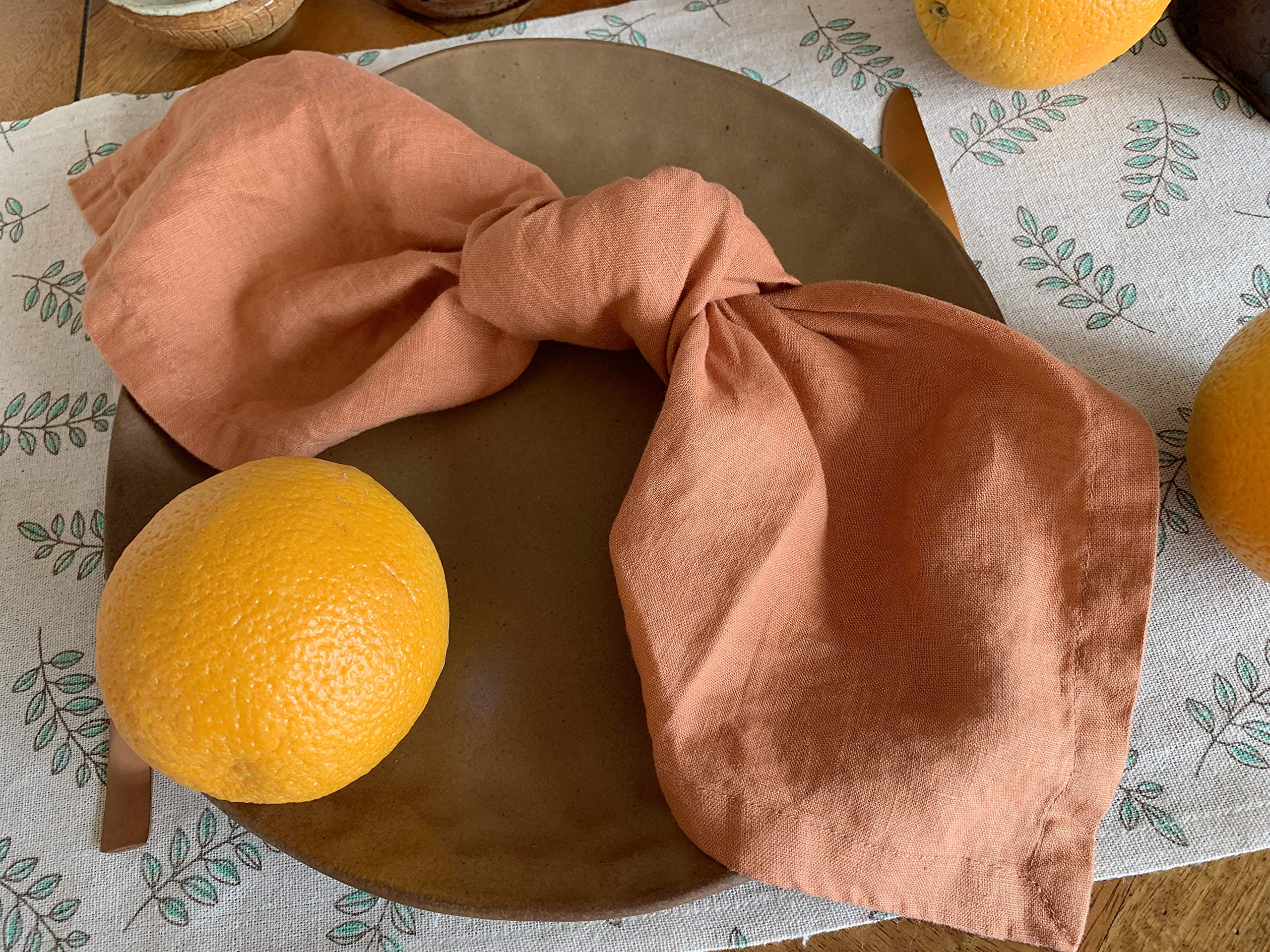 Linen Napkins -100% French Flax - Stonewashed Pure Linen Cloth Napkins - Size 18 Inch X 18 Inch - Set Of 4 (Rustic Orange)