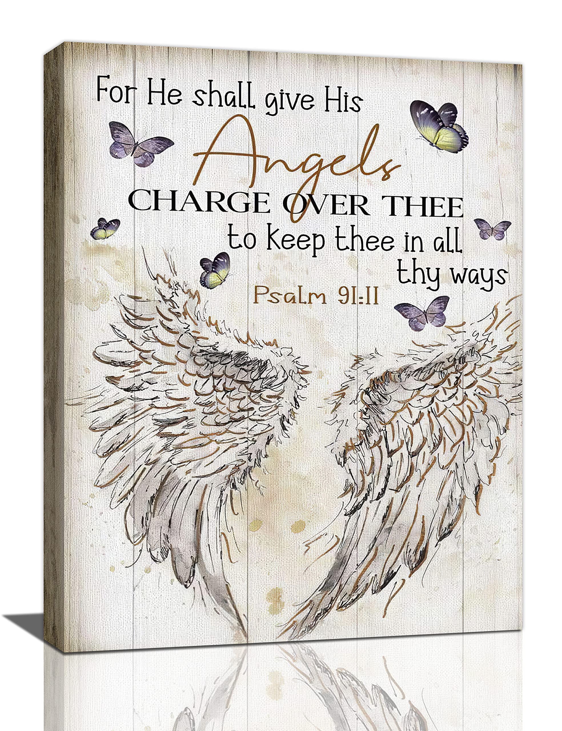 Scripture Psalm 91 Wall Art Christian Angel Wings Pictures Wall Decor Bible Verse Canvas Painting Print Artwork Abstract Modern