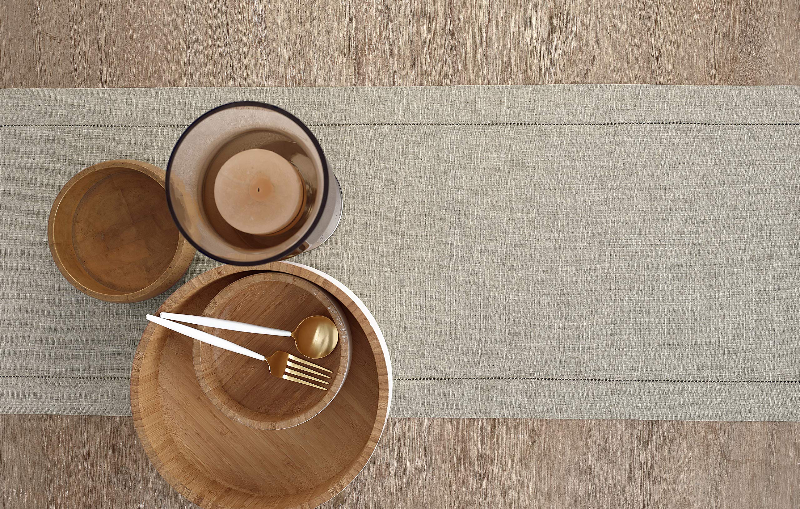 Solino Home Linen Natural Table Runner 120 Inches Long - 100% Pure Linen Classic Hemstitch Dining Table Runner 16 X 120 Inch Ide
