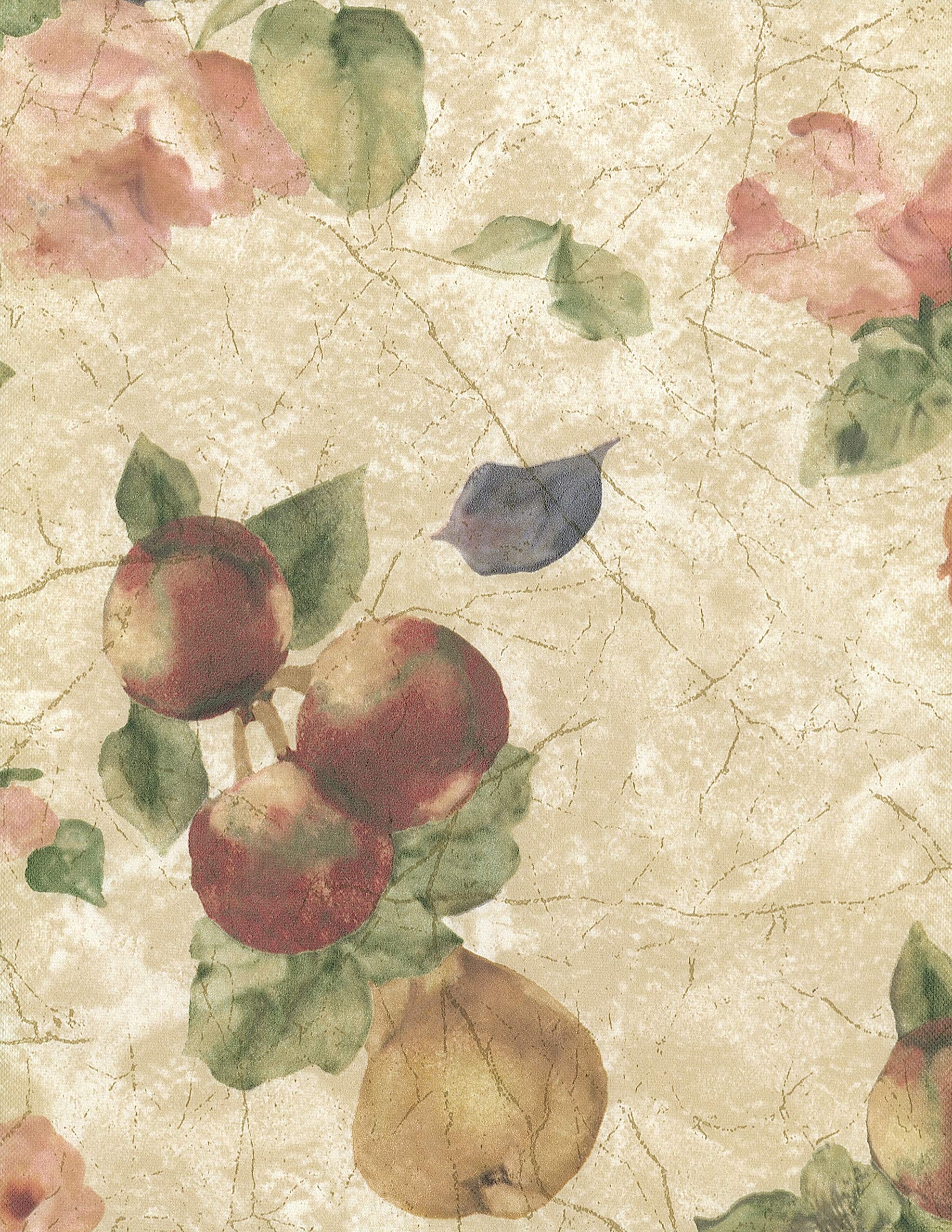 Covers For The Home Deluxe Elastic Edged Flannel Backed Vinyl Fitted Table Cover - Antique Fruit Pattern - Large Round - Fits Ta