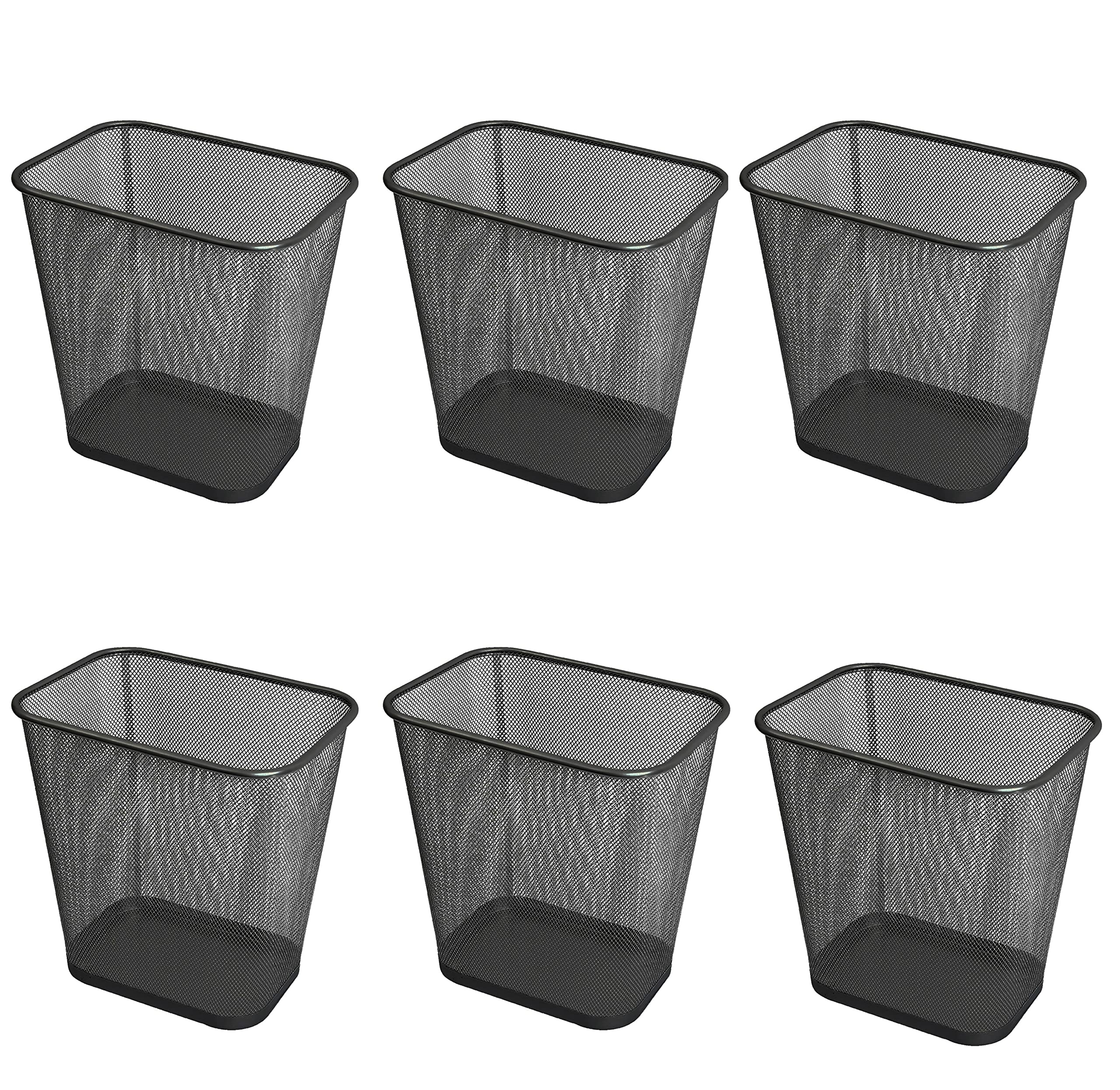 Ybm Home Mesh Wastebasket Trash Can For Home And Office Workspace, Metal Office Trash Can Rectangular-Shaped, 3.5 Gallon (6 Pack