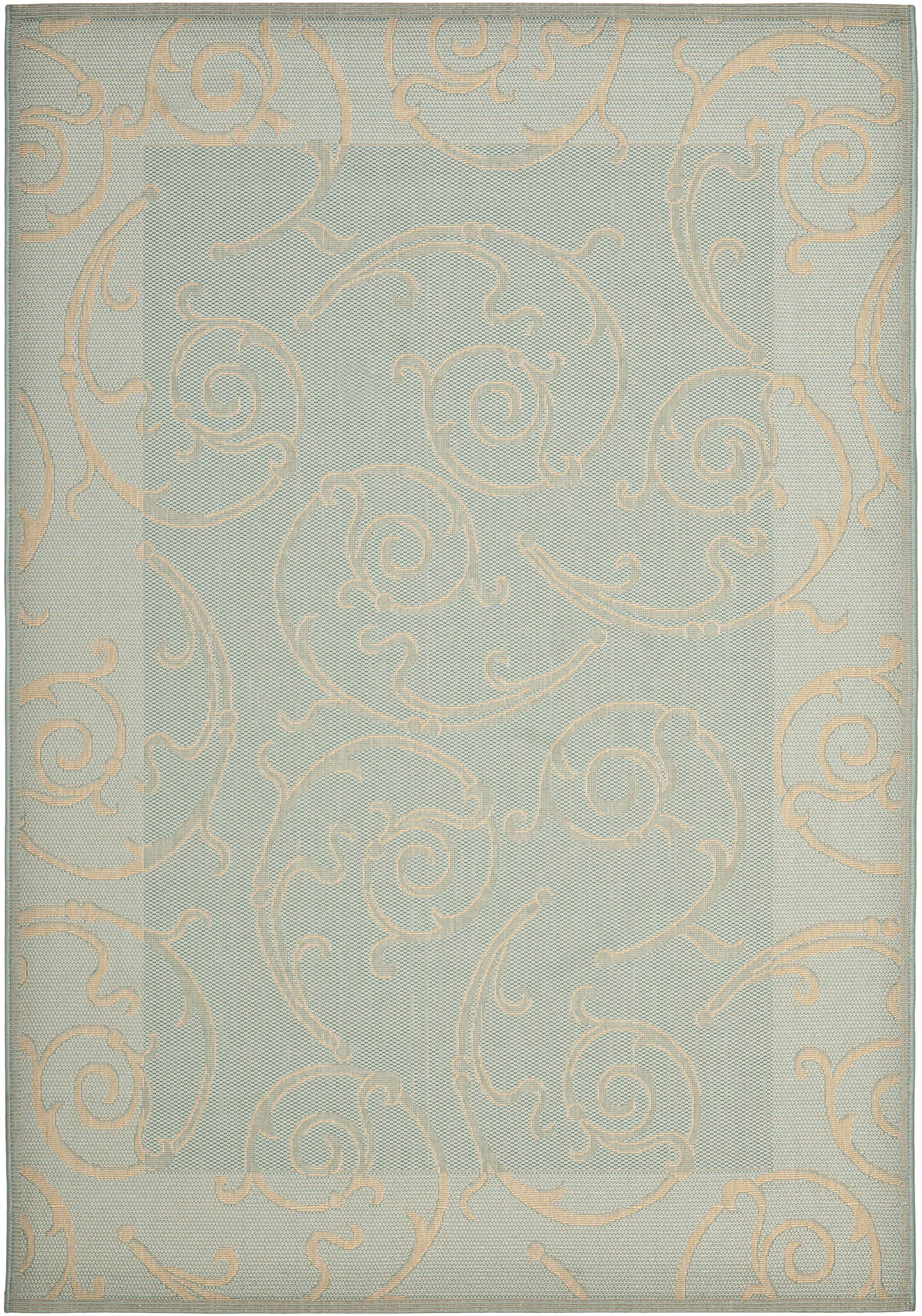 SAFAVIEH Courtyard Collection Accent Rug - 4 x 57, Aqua & Cream, Non-Shedding & Easy Care, Indoor/Outdoor & Washable-Ideal for