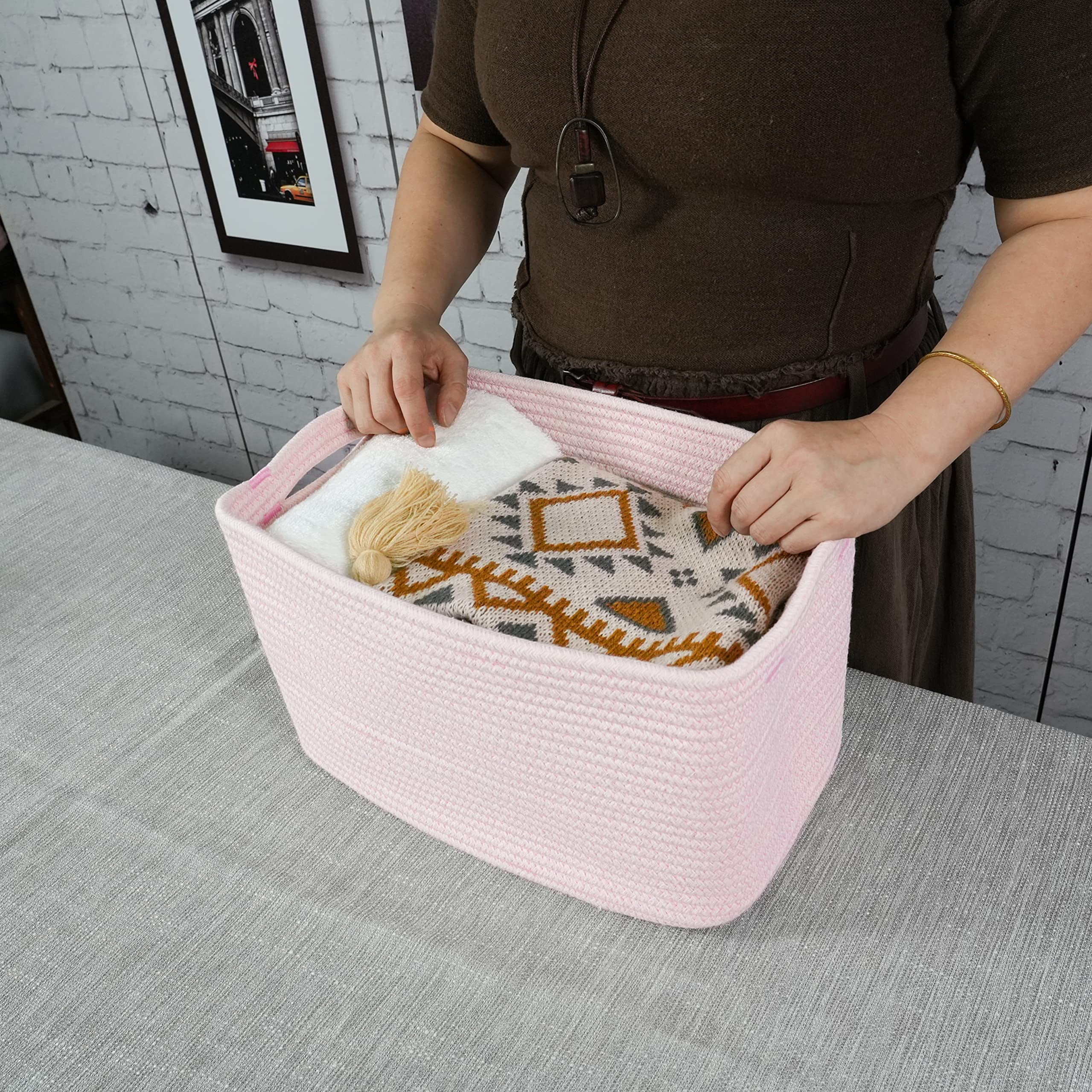 Xuanguo Cotton Rope Storage Basket Bins Woven Basket For Organizing Shelves Rectangle Decorative Baskets For Storage Clothes Toy