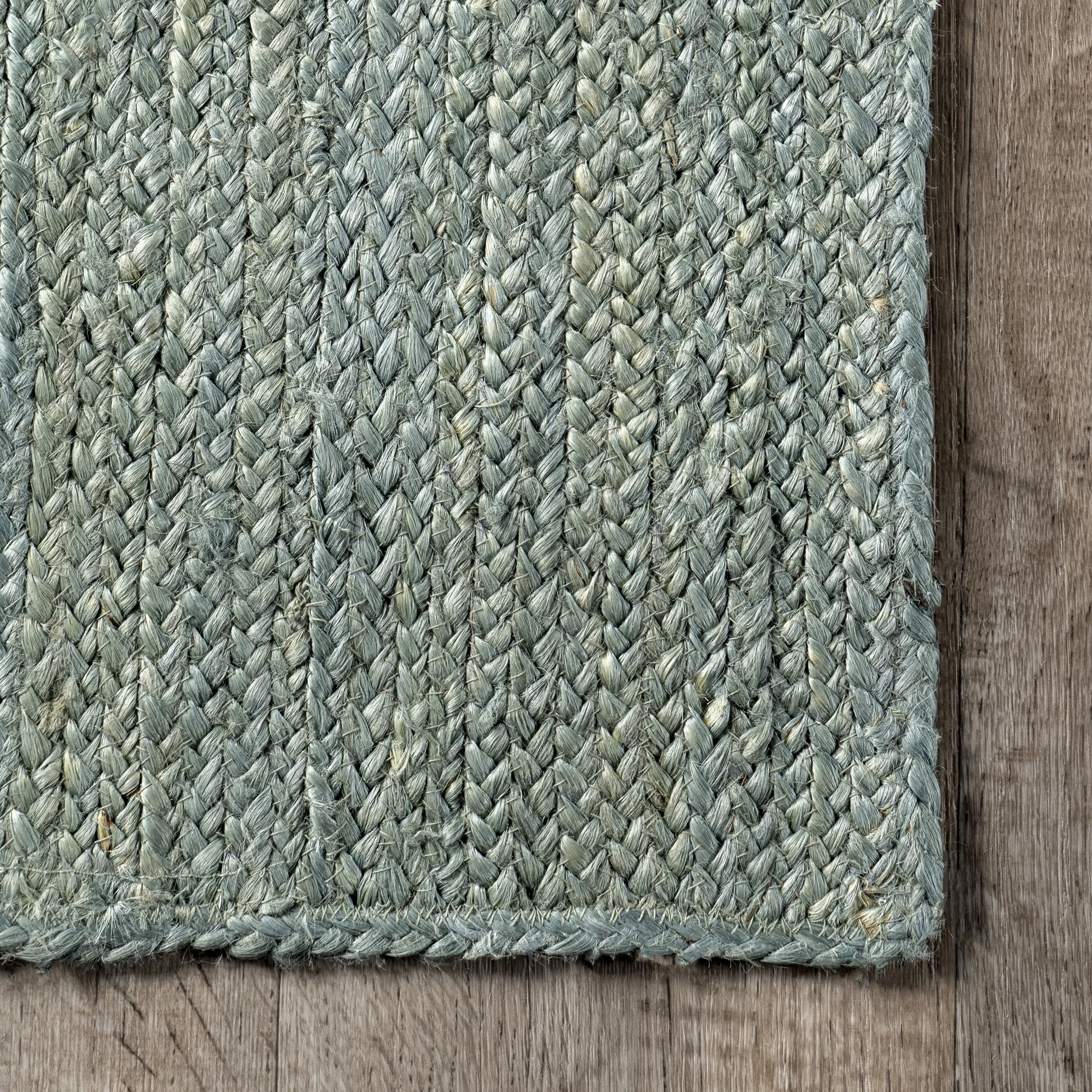 nuLOOM 8x10 Rigo Jute Hand Woven Area Rug, Green, Solid Farmhouse Design, Natural Fiber, For Bedroom, Living Room, Dining Room,